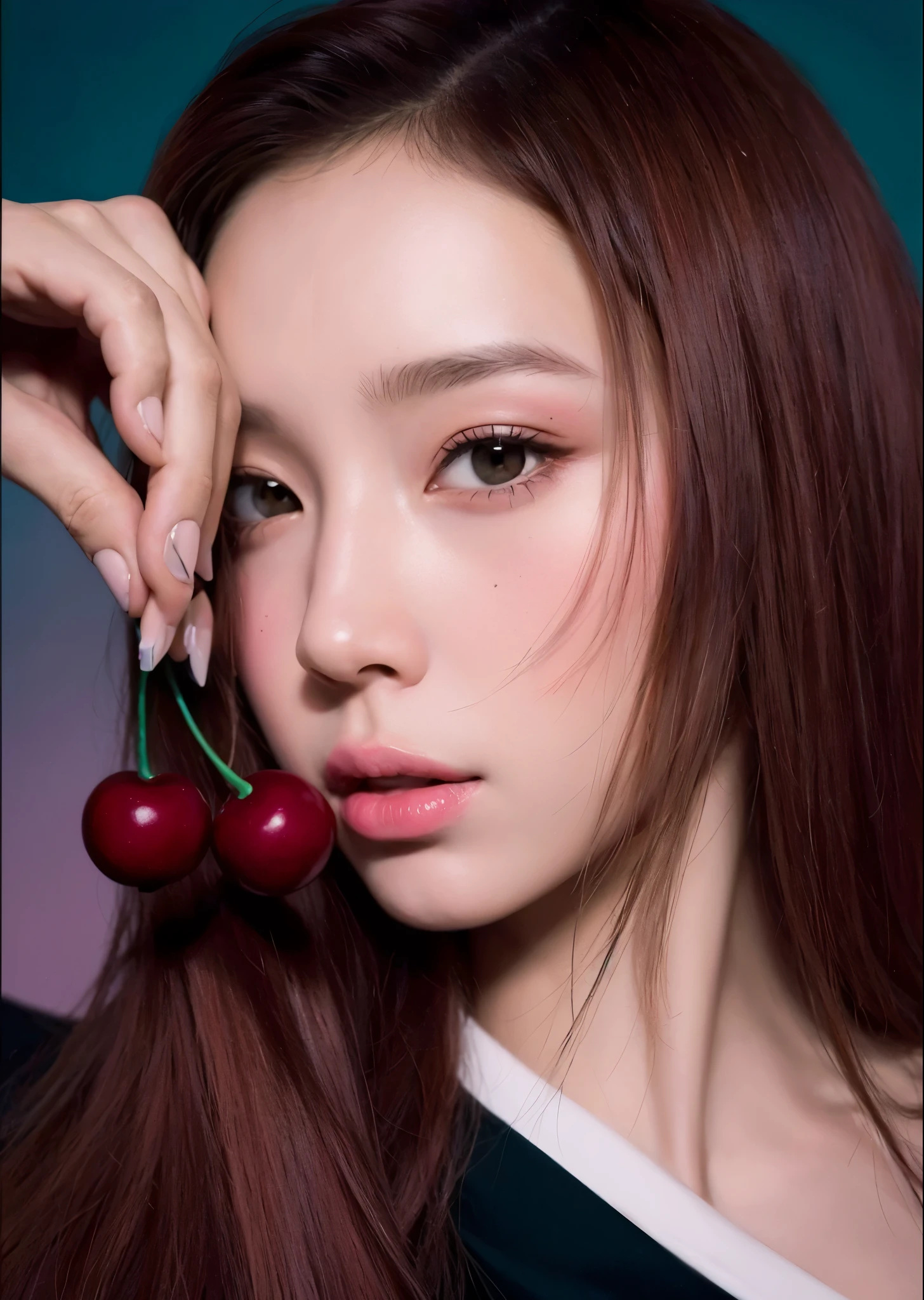 korean, Bblack hair, black eyes, pink mouth, Asian girl, Youngh