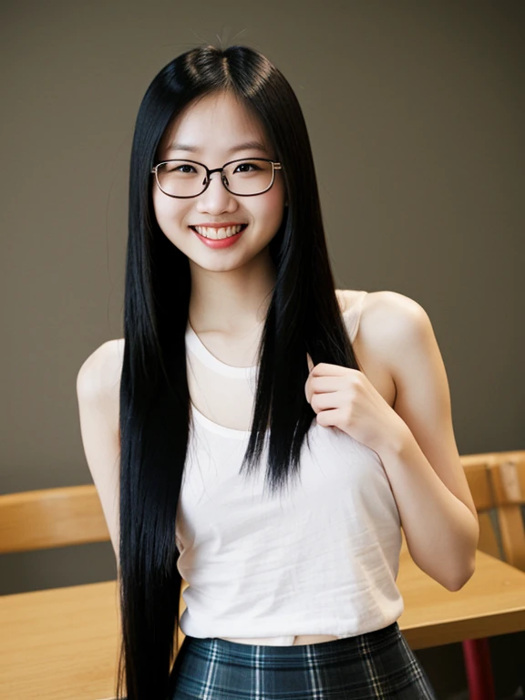 asian, glasses, small breasts, ???????, smile, sexy pencil skirt, tights, long straight hair, long legs