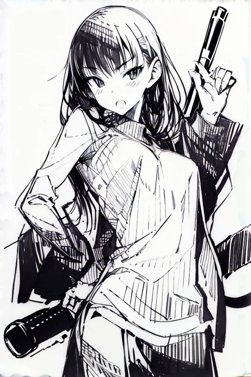 pen_sketch_style, 1girl, solo, ink, sketch,