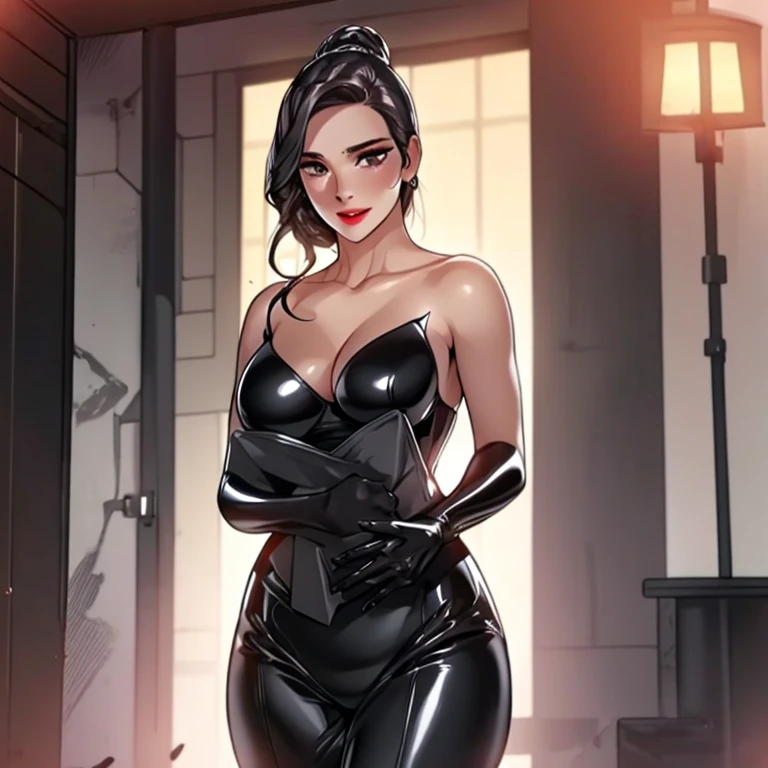 Prostition ,black latex lingerie,makeup,detailed lips ,detailed face ,big ass ,big breast,milf , confident ,seductive,money rain , full body,detailed eyes, seductive smile,blushing face,on streets