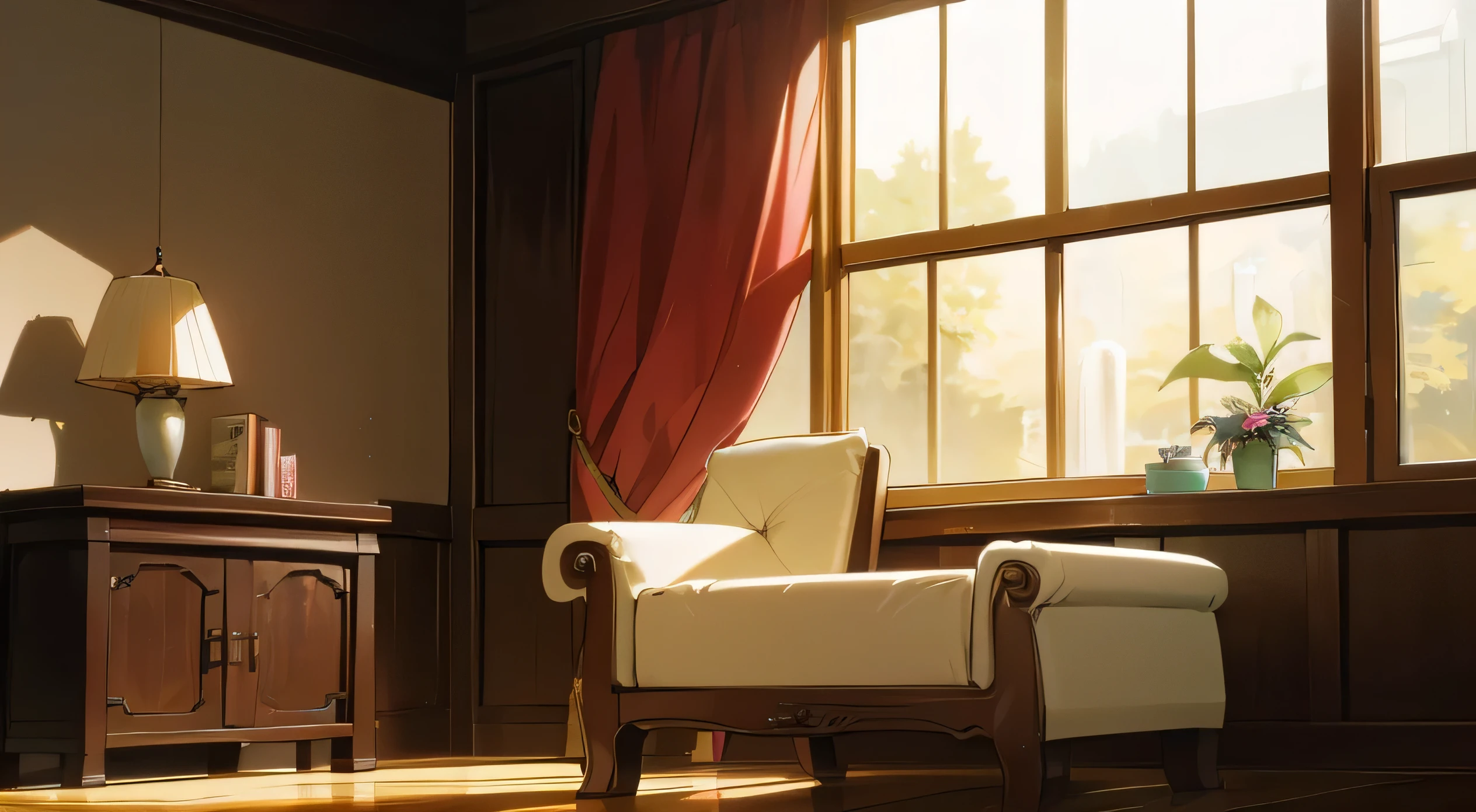 new year's low saturation indoor princess room coffee table water cup floor lamp bright window lighting very quiet afternoon magical Chinese style classical screen bookish style