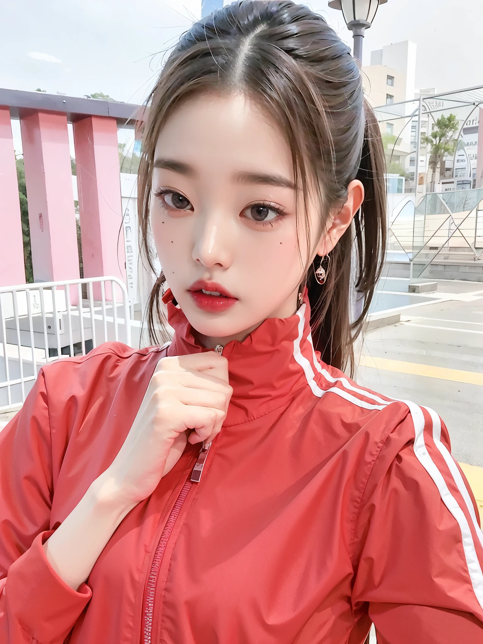 Araffe Asian woman with red jacket posing for a photo, Blackpink Jennie, wearing a track suit, Llevar traje de atletismo, dilraba dilmurat, Chiho, ulzzang, wearing a track suit, 🚿🗝📝, Kimi Takemura, Heonhwa Choe, Parque Ji-min, Lee Ji-eun