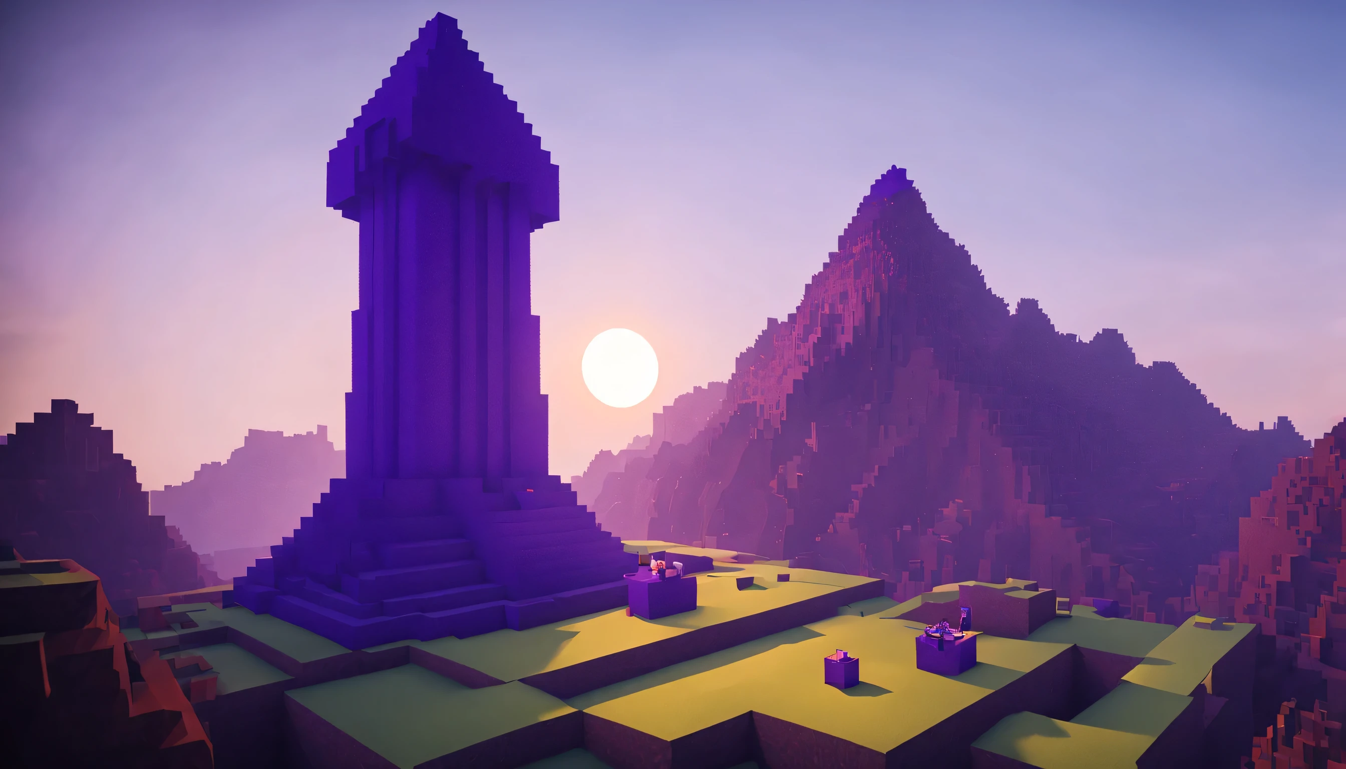 Generate a purple minecraft demonic world with a monolith