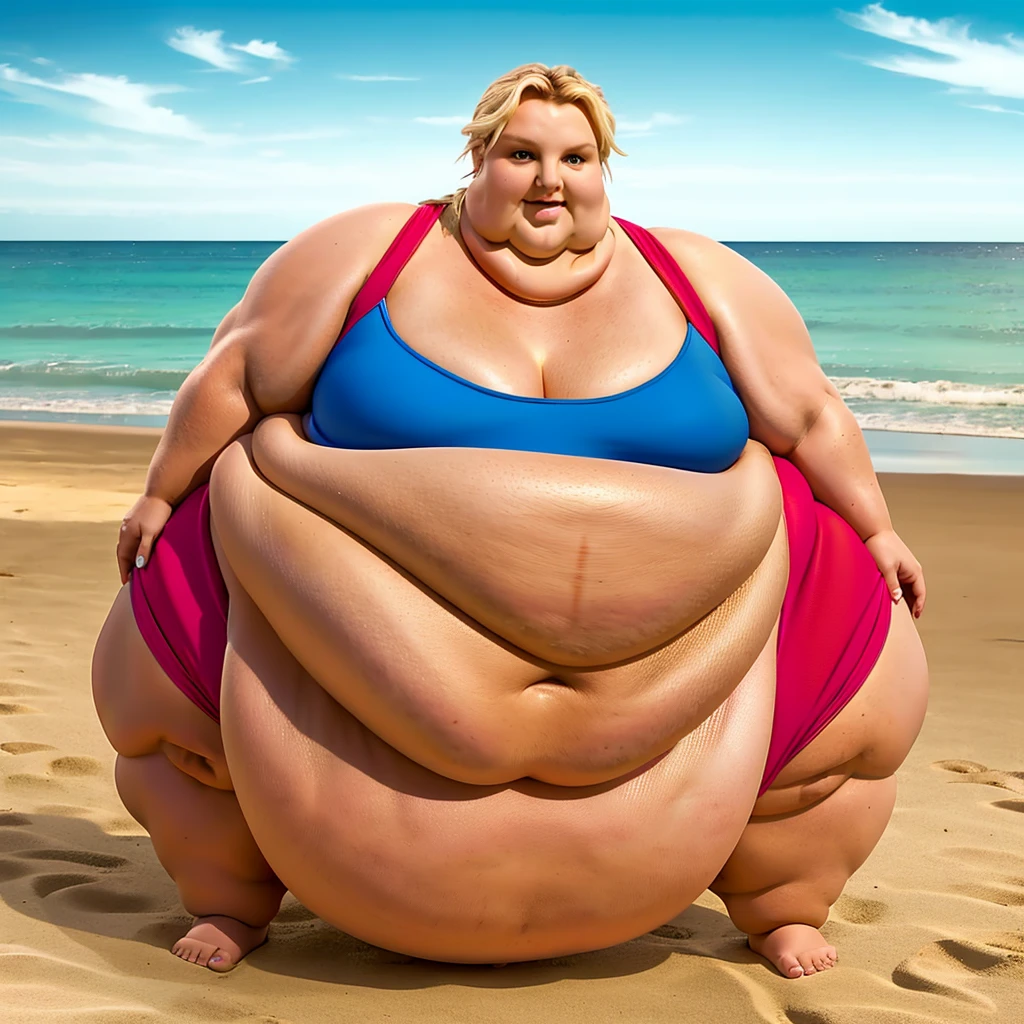 Extremely ultra morbidly obese fat body - Paris Hilton -Extremely ultra morbidly obese very round fat belly-Extremely ultra morbidly obese fat face-Extremely ultra morbidly obese fat arms-Extremely ultra morbidly obese fat legs-Extremely ultra Morbidly obese fat hands-Extremely ultra morbidly obese Feets-Beach-Gigantic enormous round belly-red Baywatch swimsuit