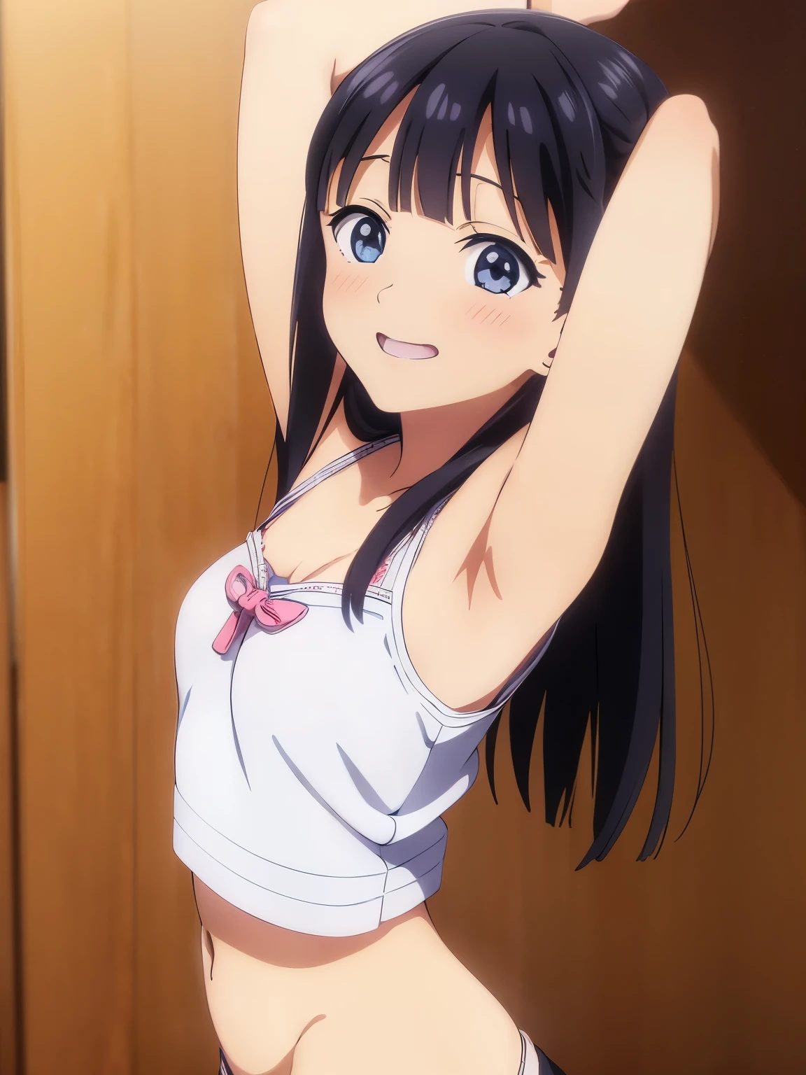 Akebi komichi, 1girl, standing, slim, small , ((only pink bra, shirtless blue skirt)), (visible pink bra), surprised, angry, black hair, brown eyes, long hair, sitting, blush, bare legs, , in school, masterpiece, detailed, high quality,Anime girl sitting on the ground，legs crossed, Beautiful Anime High School Girls, beautiful anime girl crouching, anime moe art style, Smooth anime CG art, anime best girl, Cute anime girl, (Anime girl), attractive anime girls, seductive anime girls, Anime girl, An anime girl, iwakura lain, the anime girl is crouching, pretty anime girl, Korean maid，Being in a hotel，on top of the bed，(Lying on her back in bed:1.5)，(Open your legs:1.2)，(The legs are lifted by the man and placed on the shoulders:1.2)，(Being touched by men:1.5)，(Being stroked by a man's crotch:1.5)，Top-down view，
（（（tmasterpiece）））， （（best qualtiy））， （（intricately details））， （（ultra-realistic realism））， Ridiculous res， A MILF， Mature woman， ssee-through， highly  detailed， illustratio， 1. Mature women， （（Large breasts））， (areola of breast)，perfect hand， detailed finger， Beautiful detailed eyes， Wavy curly hair，with brown eye， name badge， vd， （the maid outfit:1.2）， aprons， Get wet，The breasts were about to spill out of the clothes， (Pink pantyhose:1.1)，neck rings，耳Nipple Ring， detailedbackground， Bedrooms， perfect  eyes， Seductive eye，Cocked buttocks，Reddened face，(weeping:1.2)，Confused eyeasterpiece, best quality:1.4), delicate girl, cowboy shot, (on back, lie in bed, lie stretched out on a bed, lying down:1.2), violaceaess, gardeniass, 8k, 50mm portrait, raw photo, absurdres, black bra and pantie, looking at viewer, large breasts, thin arms, thin waist, thighs, facelight, clear lighting, film grain, chromatic aberration, [:(detailed face:1.2):0.2], bedroom, simple background, (masterpiece), mature school girl, sexy, posterior, floral lace undies, natural light, photorealistic, cameltoe, diffused light, depth of field, white skirt, steam, (lift skirt), (urination), l