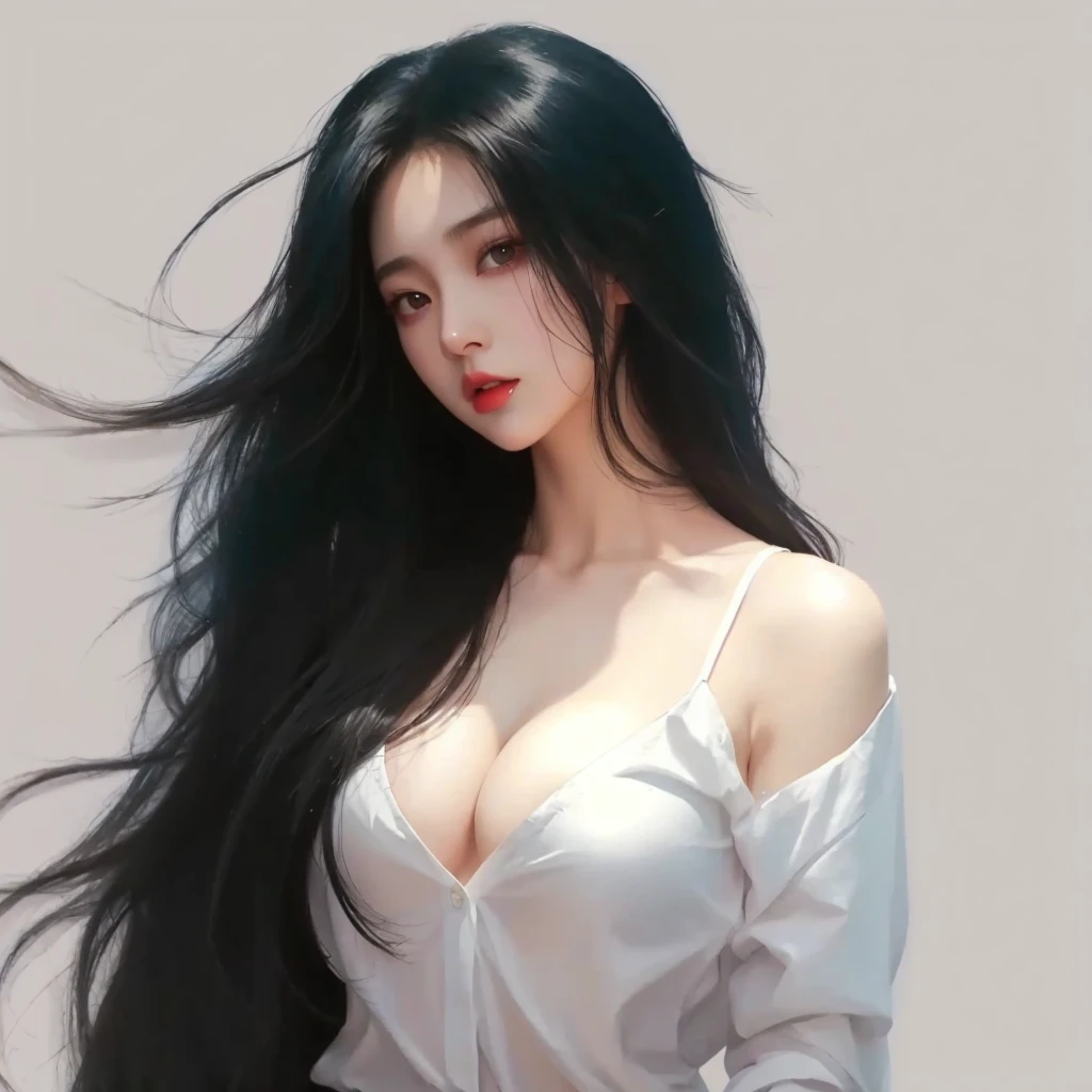 One wearing a white shirt、Close-up of woman with long black hair, guweiz, Guweiz style artwork, style Art germ, Art germ. anime illustration, style of Art germ, like Art germ, Most models | Art germ, of anime girls, A masterpiece by Guwiz, extremely detailed Art germ