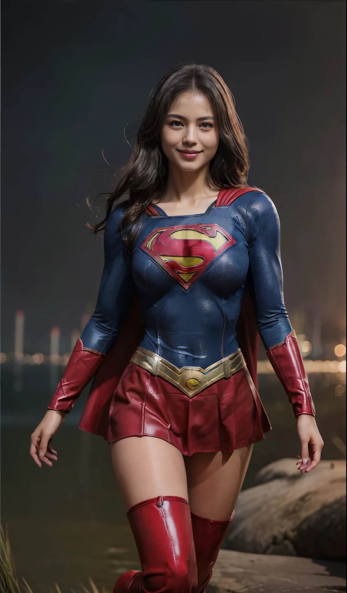 No background、Are sleeping、lying back on、(((Wear black tights on your beautiful legs.)))、(((Grow legs、tall、Legally express the beauty of your smile)))、((((Make the most of the original image)))、(((Supergirl Costume)))、(((beautiful hairl)))、(((Suffering)))、(((Feet must necessarily be worn with black tights)))、(((You need to wear red boots)))、((Top image quality、8K))、((top-quality、8K、​masterpiece:1.3))、(((Keep Background )))、Crisp focus:1.2、Beautiful woman with perfect body shape:1.4、Slender Abs:1.2、a wet body:1.5、Highly detailed facial and skin texture、8K