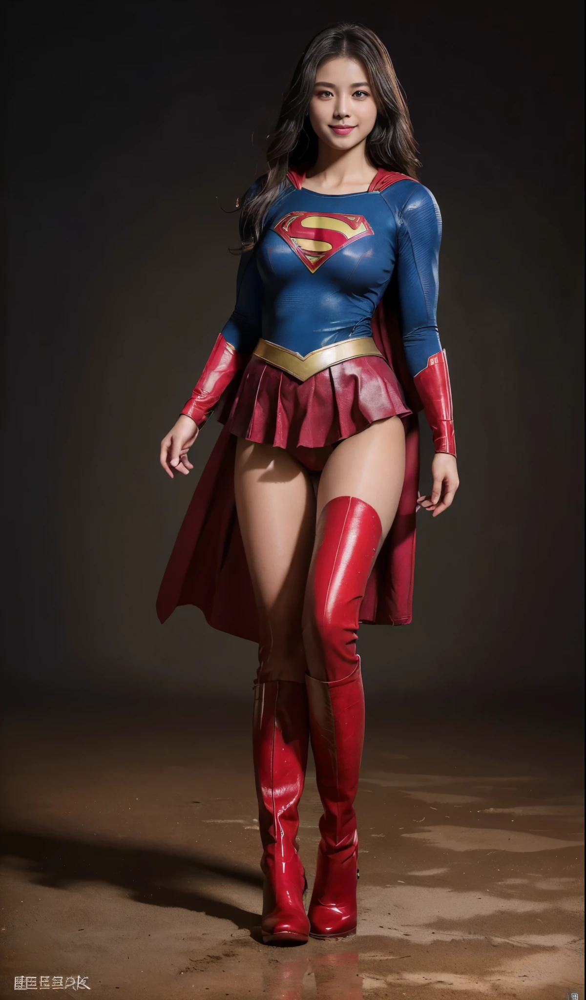 No background、Are sleeping、lying back on、(((Wear black tights on your beautiful legs.)))、(((Grow legs、tall、Legally express the beauty of your smile)))、((((Make the most of the original image)))、(((Supergirl Costume)))、(((beautiful hairl)))、(((Suffering)))、(((Feet must necessarily be worn with black tights)))、(((You need to wear red boots)))、((Top image quality、8K))、((top-quality、8K、​masterpiece:1.3))、(((Keep Background )))、Crisp focus:1.2、Beautiful woman with perfect body shape:1.4、Slender Abs:1.2、a wet body:1.5、Highly detailed facial and skin texture、8K