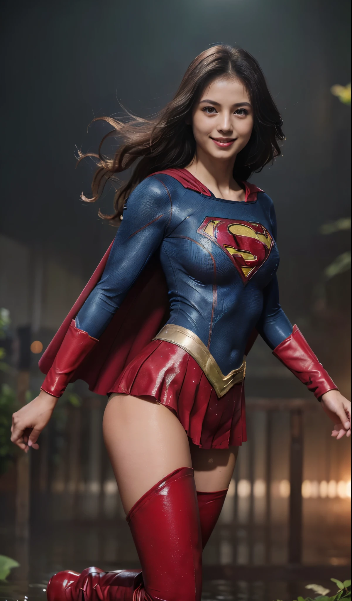 No background、Are sleeping、lying back on、(((Wear black tights on your beautiful legs.)))、(((Grow legs、tall、Legally express the beauty of your smile)))、((((Make the most of the original image)))、(((Supergirl Costume)))、(((beautiful hairl)))、(((Suffering)))、(((Feet must necessarily be worn with black tights)))、(((You need to wear red boots)))、((Top image quality、8K))、((top-quality、8K、​masterpiece:1.3))、(((Keep Background )))、Crisp focus:1.2、Beautiful woman with perfect body shape:1.4、Slender Abs:1.2、a wet body:1.5、Highly detailed facial and skin texture、8K