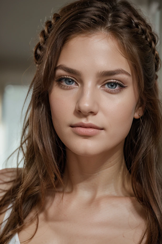 Oman avec débardeur et culotte assortis, fille sexy aux yeux bleus, Portrait Sophie Mudd, Portrait de Corinna Kopf, cheveux blonds et grands yeux, Selfie d’une jeune femme, ohne Maquillage, maquillage naturel, Regardez directement dans la caméra, Visage avec Artgram,nue