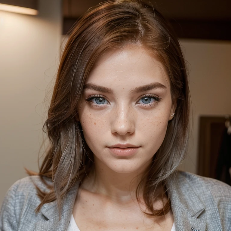 This girl, whose height ranges from 150 to 160 centimeters, has freckles and moles on her face. The lunar mark on the left side of her face adds to her charm and allure. She has chestnut or red hair, and her eyes are blue and silvery. With a fit and attractive physique, she has a passion for sports and is a makeup artist. She is a luxurious and very stylish girl, well-dressed and fashionable.