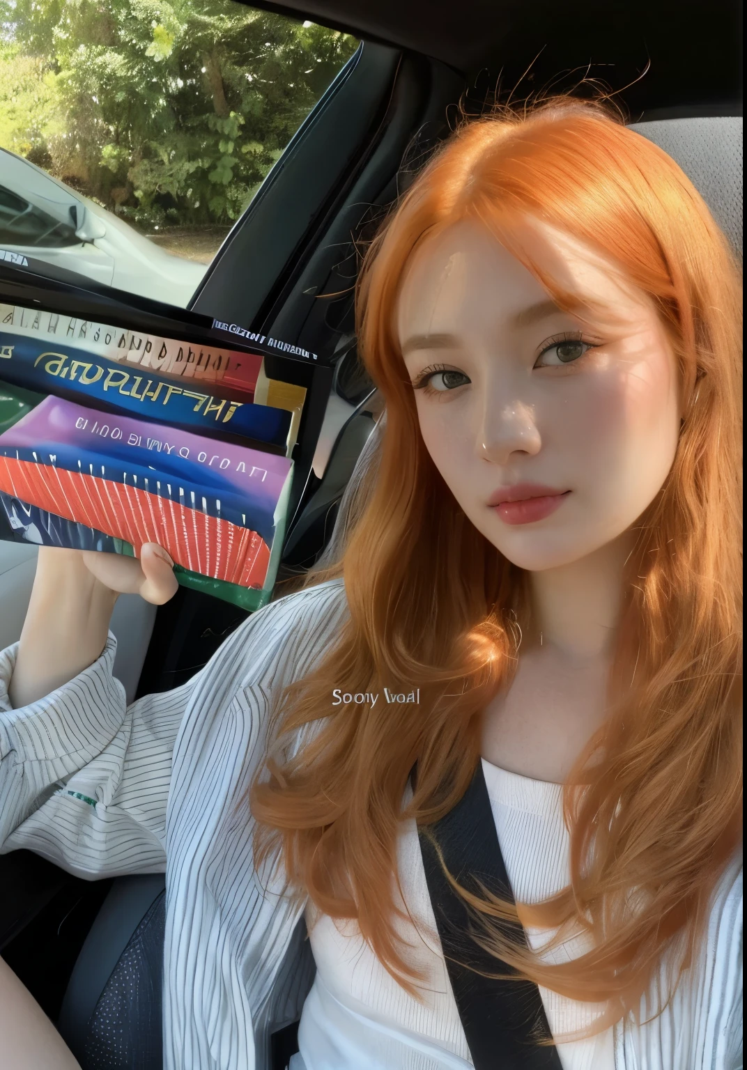 arafed woman with red hair and sunglasses in a car, sophie turner, eleanor tomlinson, sophie turner girl, red hair and attractive features, she has red hair, copper hair, ginger hair, ginger hair with freckles, flowing ginger hair, christina hendricks, she has long redorange hair, ginger wavy hair, red head, she has long orange brown hair, joy red velvet