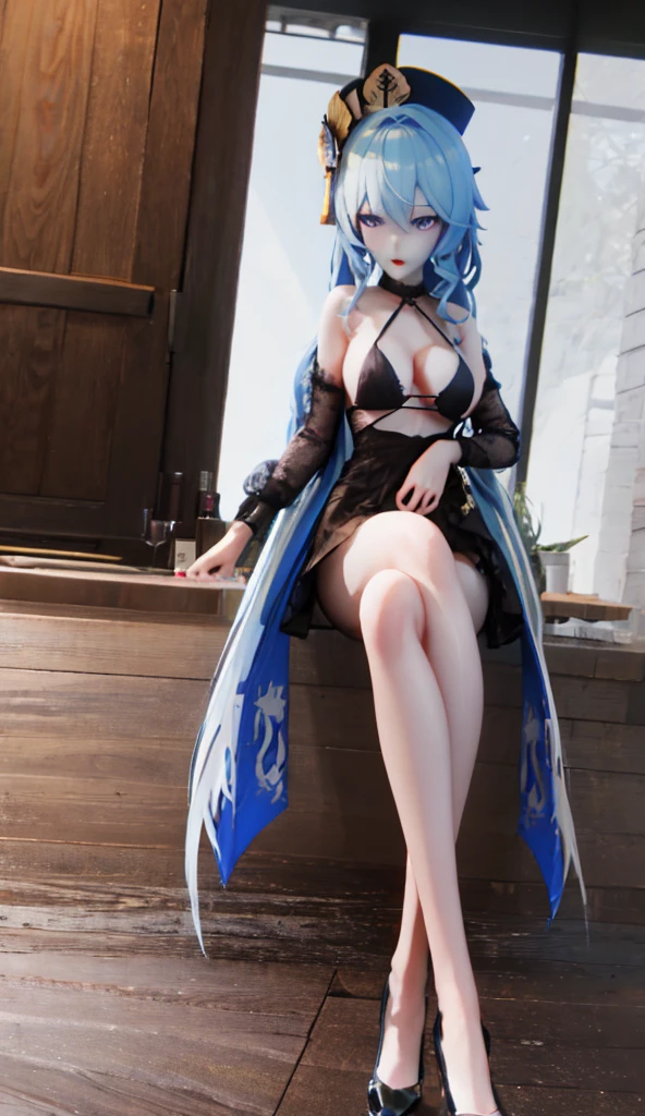 1 girl, alcohol, By bangs, of shoulders, 比基尼, black bikini, black Collar, black , eBlue eyes, Blue hair, Collar, Chopping, 鎖骨, crossed legs, Ccup, separated sleeves, drinking glass, hair between eye, has cleavage, ngel, ngel Ccup, , , Korean Cultural Center, cparted lips, long whitr hair, looking at viewert, military has cleavage, nail polish, , parted cparted lips, Peaked hat, sitted, Alone, swim wears, Raise your legs, upper legs, underdressing, very long whitr hair, white Raise your legs, Suisei Hoshimachi