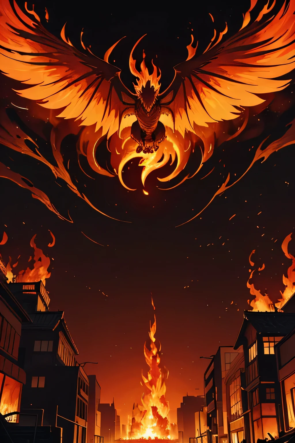 a city engulfed in flames, towering buildings burning in Tokyo, mythical creatures emerging from the chaos, and the sky filled with fire. The artwork portrays a surreal and apocalyptic scene, where destruction and beauty coexist. The burning buildings are depicted with ultra-detailed and realistic textures, showcasing the intensity and heat of the flames. The creatures from Japanese mythology, such as dragons, phoenixes, and yokai, emerge from the burning ruins, their intricate details and vibrant colors adding an element of mystique to the artwork. The sky is ablaze with swirling flames, casting an eerie glow over the city. The color palette is dominated by warm tones, with a mix of vibrant reds, oranges, and yellows, enhancing the intensity of the fire. The lighting in the artwork emphasizes the contrast between light and shadow, adding depth and dimension to the scene. The overall quality of the artwork is of the highest standard (best quality, 4k, highres), ensuring that every minute detail is captured with precision. The art style combines elements of both traditional Japanese painting and contemporary digital art, resulting in a unique and captivating visual experience.