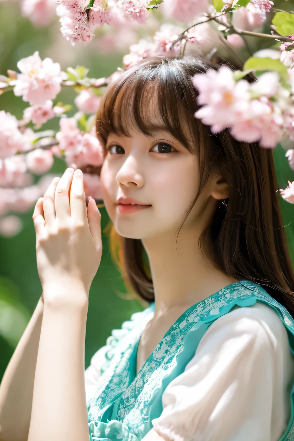 Perfect Beautiful Girl、Full Beautiful Girl、masterpiece、16K resolution、pure、gravure、high-level image quality、hightquality、Spring brook,mentally suffocating、Get stuck、Beautiful limbs、Tree leakage day、、