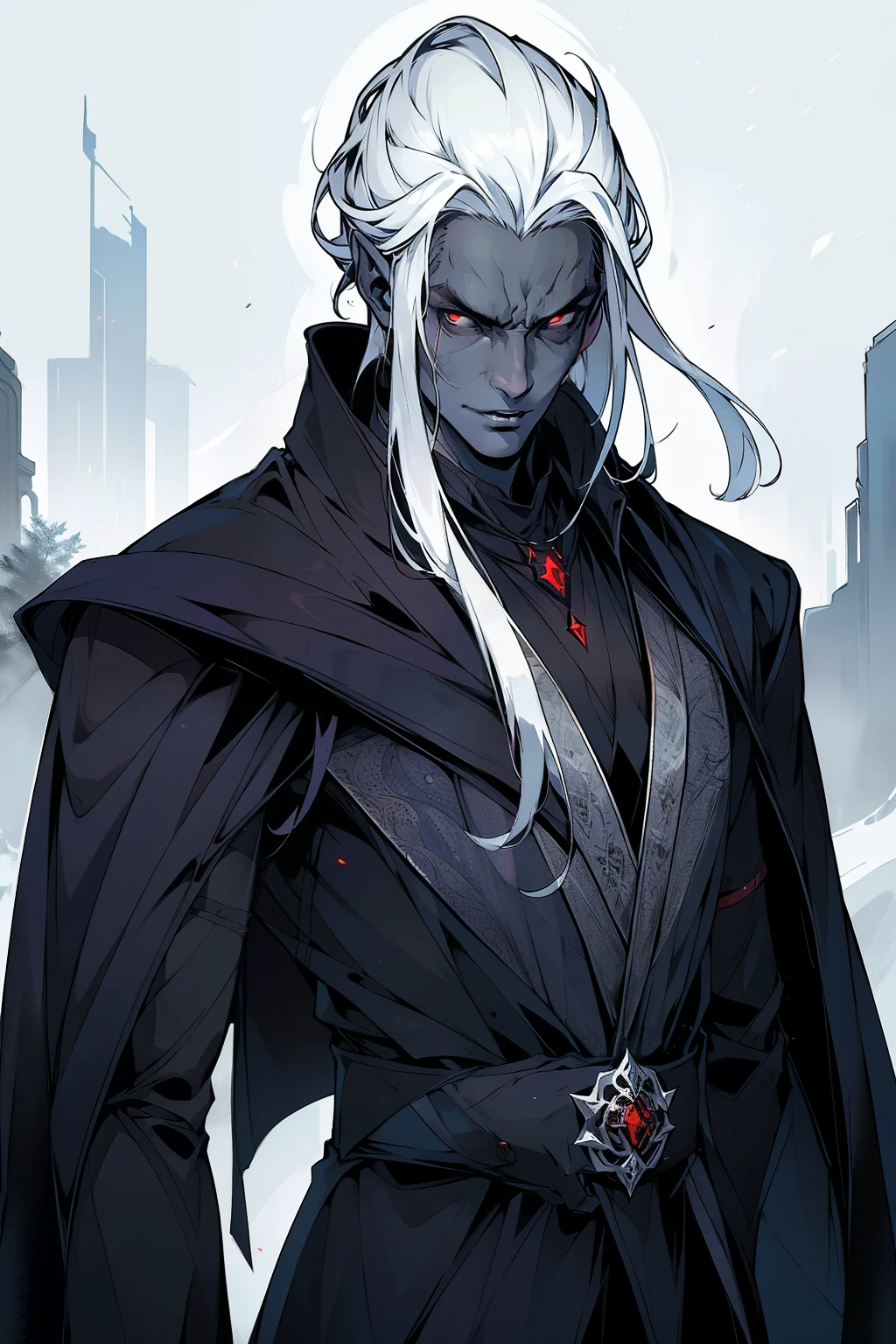 The vampire wears a long black coat,The coat fits snugly to its slender figure,It shows a mysterious and majestic atmosphere。The collar of his coat stands high,Cover his neck,It gives a gloomy feeling。The fabric on his body reveals a looming pattern,As if somehow blending into the darkness。
Red eyes are his most striking feature,Sparkle,It exudes a cold and deep light。These eyes seem to contain endless wisdom and a hunger for blood,It makes people feel a chill in their hearts。When he looks at you,You will feel a sense of oppression,It's as if he can see into the deepest recesses of your heart。
He is slender,line sleek,It gives an elegant and graceful feeling。Although the appearance looks no different from ordinary people,But there seemed to be an evil aura hidden in his smile,Makes people shudder。His skin was as pale as snow,Reveals an innate thirst for blood,Immediately reminiscent of his true identity as a vampire。
The vampire's appearance is full of charm and danger。His red eyes and black coat complement each other,Makes him even more mysterious and seductive。Whether it's his gaze on everything,Or his figure in the dark,It's enough to make people afraid and curious。