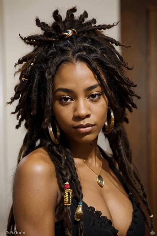 Un gros plan d'une femme avec des dreads et un collier, Portrait époustouflant, beau portrait, Dreadlock cheveux noirs, beauté, Superbe princesse africaine, beau portrait, Jeune femme noire, Photo d’une belle femme, Photo d’une femme noire, poils de dreadlocks, Femme afro-américaine, longues dreadlocks, Jeune femme noire, poils de race dreadlock, dreadlocks