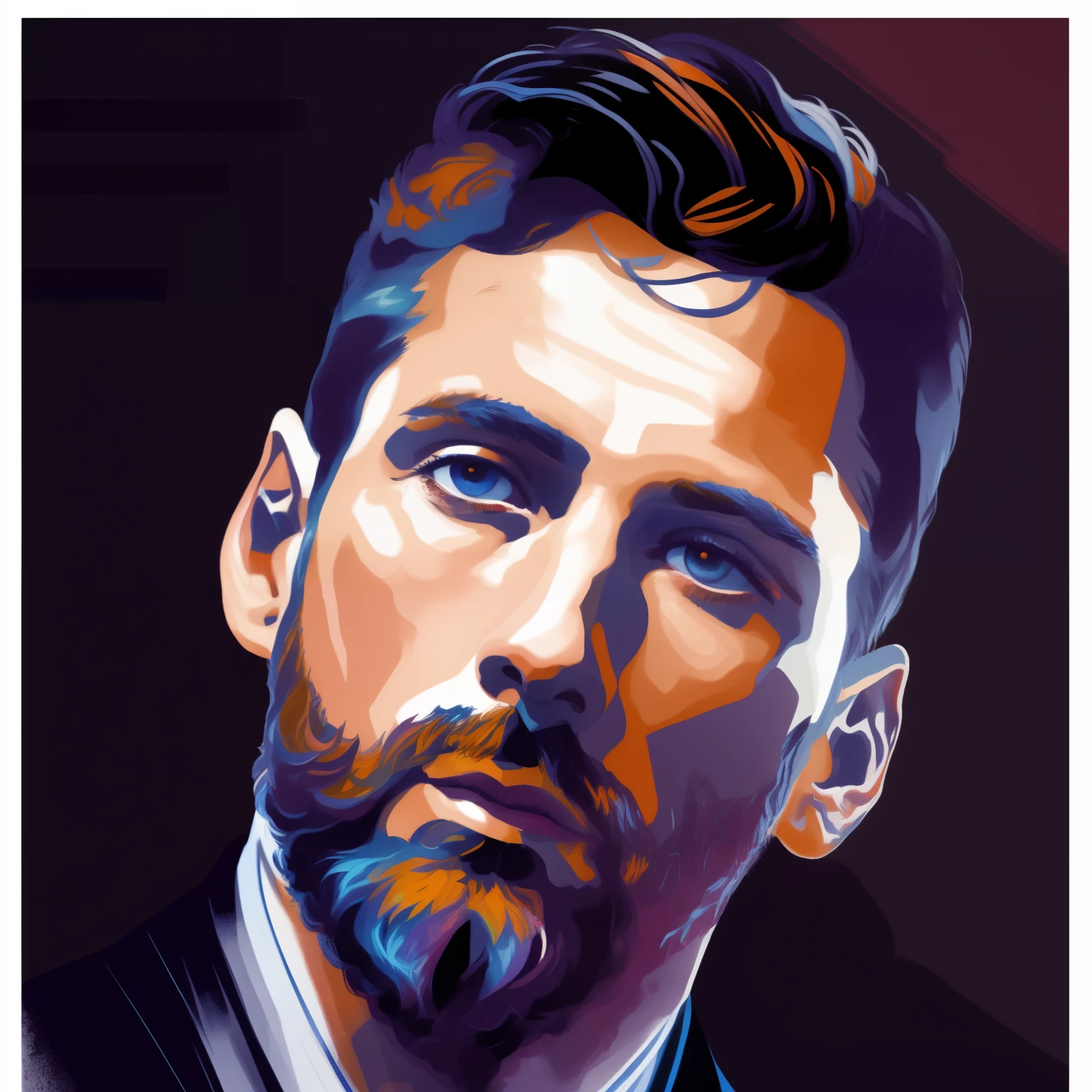 Un primer plano de un hombre con barba y corbata, lionel Poner portrait, WPAP, Arte vectorial style, Poner, Arte vectorial, in digital illustration style, Arte vectorial, lionel Poner, epic portrait illustration, Retrato de arte digital, #1 pintura digital de todos los tiempos, # 1 pintura digital de todos los tiempos, digital illustration portrait