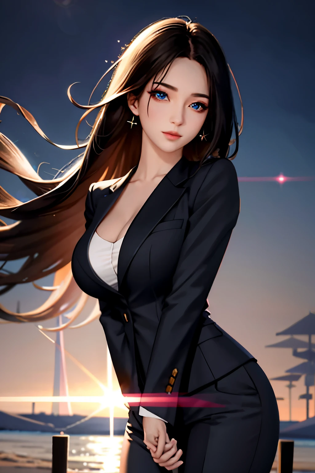 nsfw:1.5,masterpiece、最hightquality、hightquality、high-detail、hightqualityのテクスチャ、hightqualityの影、high-detail、beautifuldetails、Highly detailed CG、detailed texture、顔のrealisiticな表現、realisitic、colourfull、delicated, Cinematic Lights, side lights, Lens Flare, Ray traching, Sharp Focus, (1girl, __focus__:1.3), (intricate detailes, make - up, PureErosFace_V1:0.5), (Detailed and beautiful delicate face, Detailed and beautiful delicate eyes, Perfect face proportions、dense skin、dense skin、Optimal ratio of 4 fingers to 1 thumb、arms below breasts、medium large breasts、wide waist、smooth epigastric、Skinny)、(Pants style business suit:1.4), Straight black hair, Round glasses, __location__