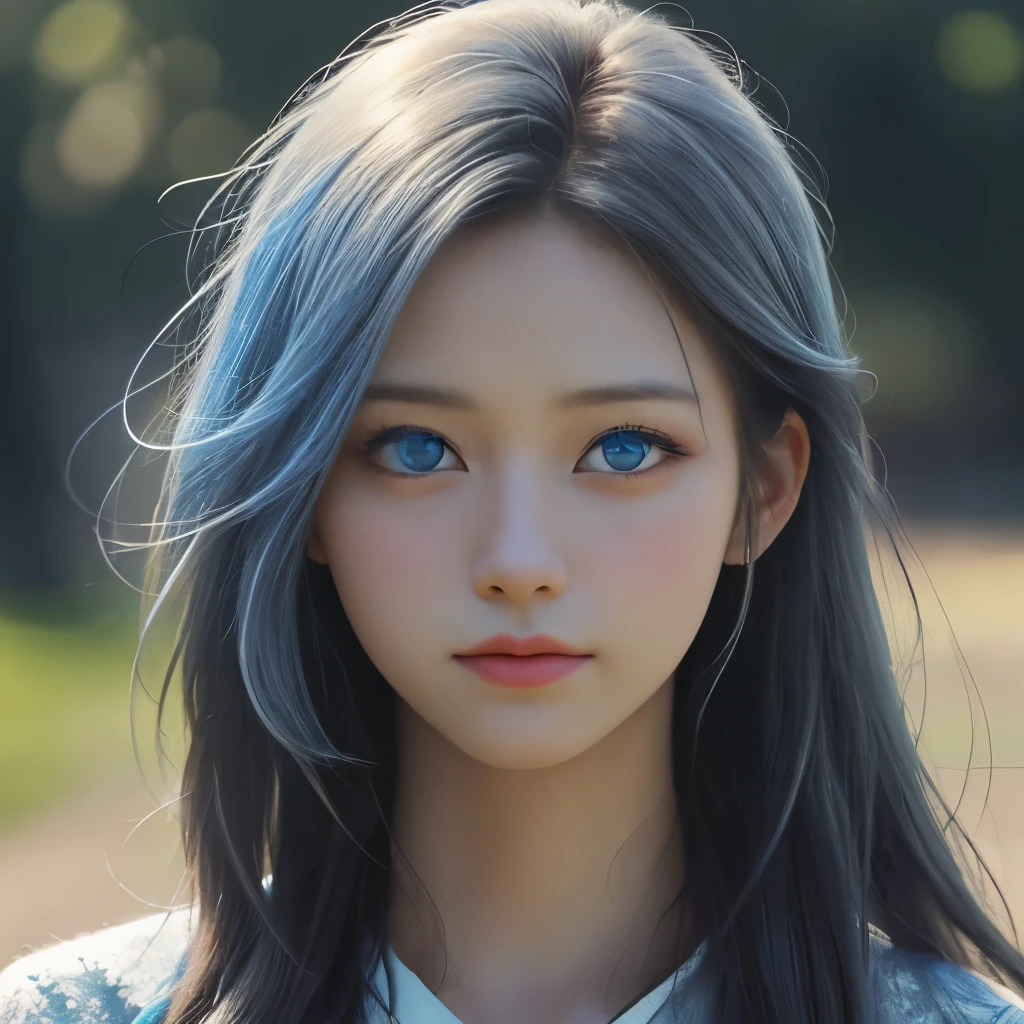 (RAW photogr:1.2), (realisticlying:1.4), cabellos largos dorados，The eyes and faces of European and American women are very detailed, Beautiful and delicate blue eyes, full bodyesbian, ，4K分辨率, High quality model, high detal, k hd, There is light on the face, 电影灯光