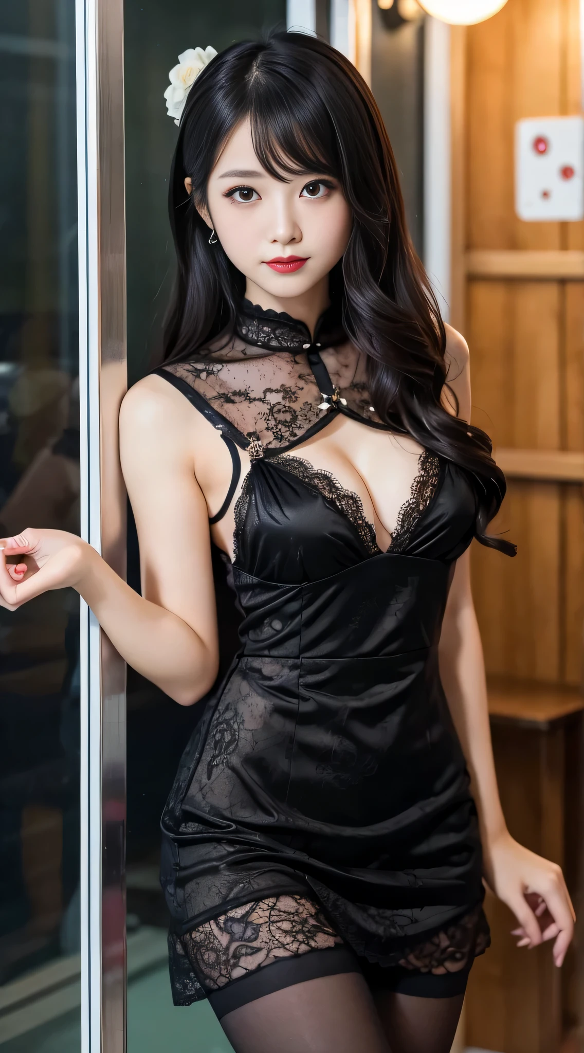 LTRA Details、japanes、Fascinating beauty、Dainty woman、with floral pattern、Piercing eyes、Cool Girl、Wavy Hair、qipao dress、pantyhose、shiny pantyhose、Evil Female Executive、Evil Fall、brainwash、lacy fabric、Glossy legs、black lipstick、Lip gloss、Smirk、wickedな表情、Suspicious look、Hollow eyes、wicked、Reaching out、In the darkroom、seductiv、Pendants