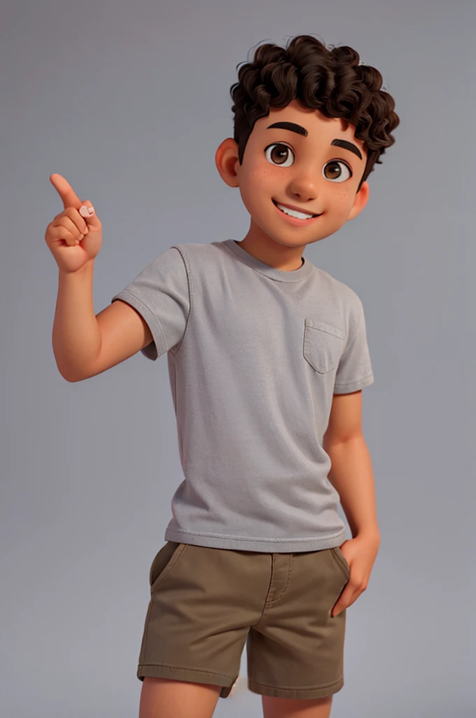 age brown man, short curly hair, looking forward, smiling, gray background