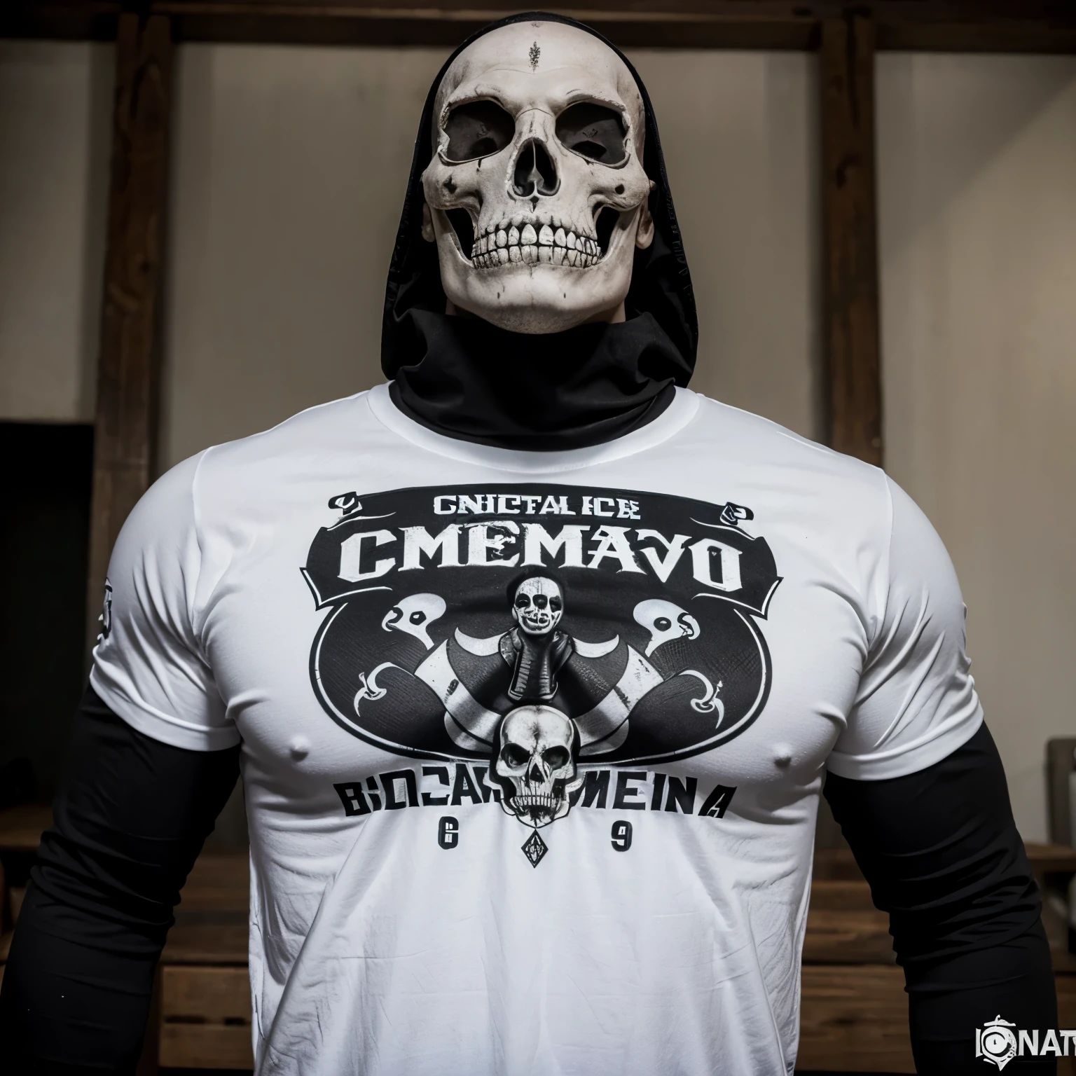 Monstro, com chifres, rosto de caveira , preto e branco, medieval , melhor qualidade, estampa de camisa