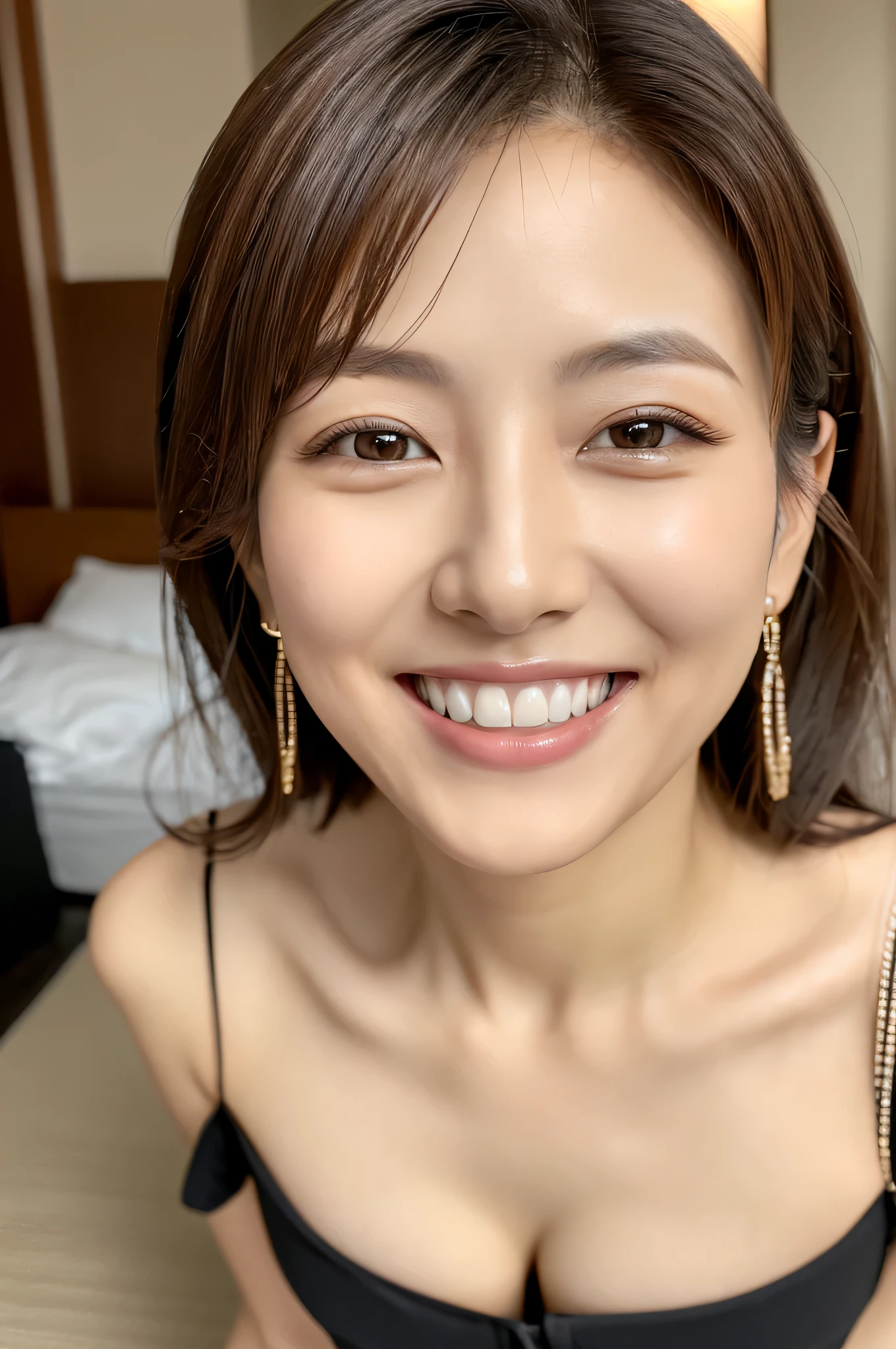 Highest resolution, 4K, Masterpiece: 1.3), A Japanese milf, photo of one lady, Sexy: 1.1, fine eyes, Slender figure, Realistic teeth, double eyelids, smile, full body, best quality, detailed, beauty, a married woman