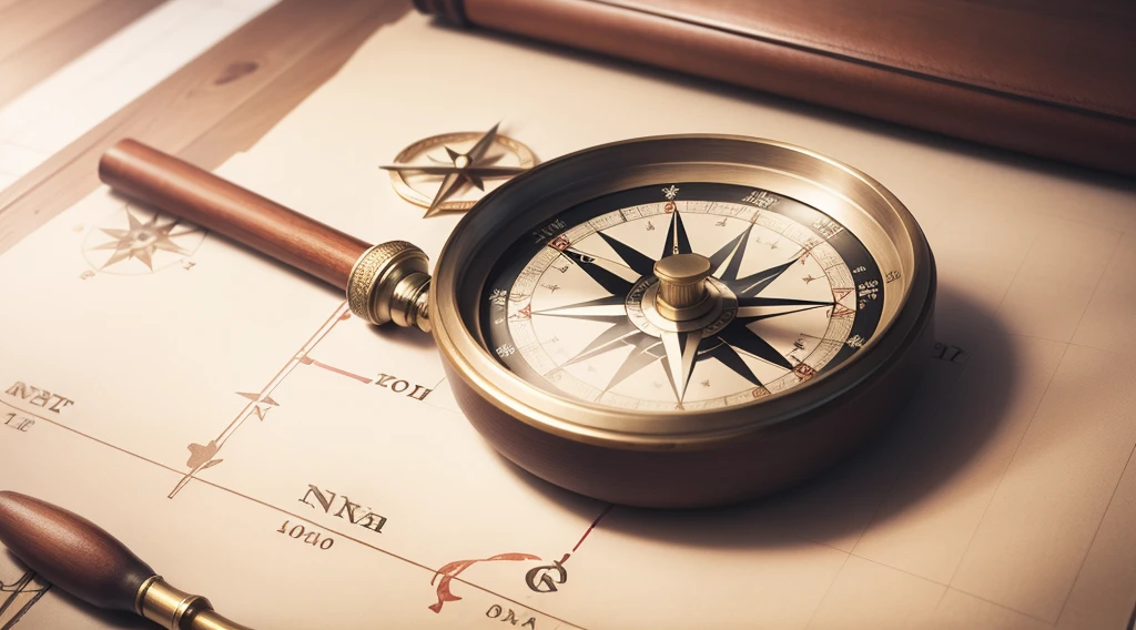 A compass on an old map, planning finances and charting direction
