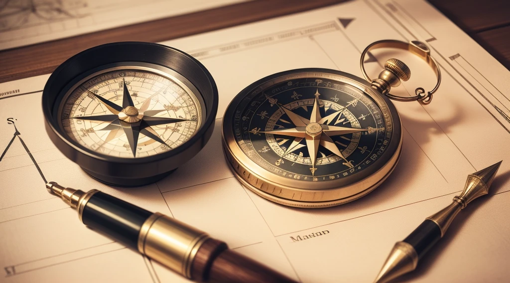 A compass on an old map, planning finances and charting direction
