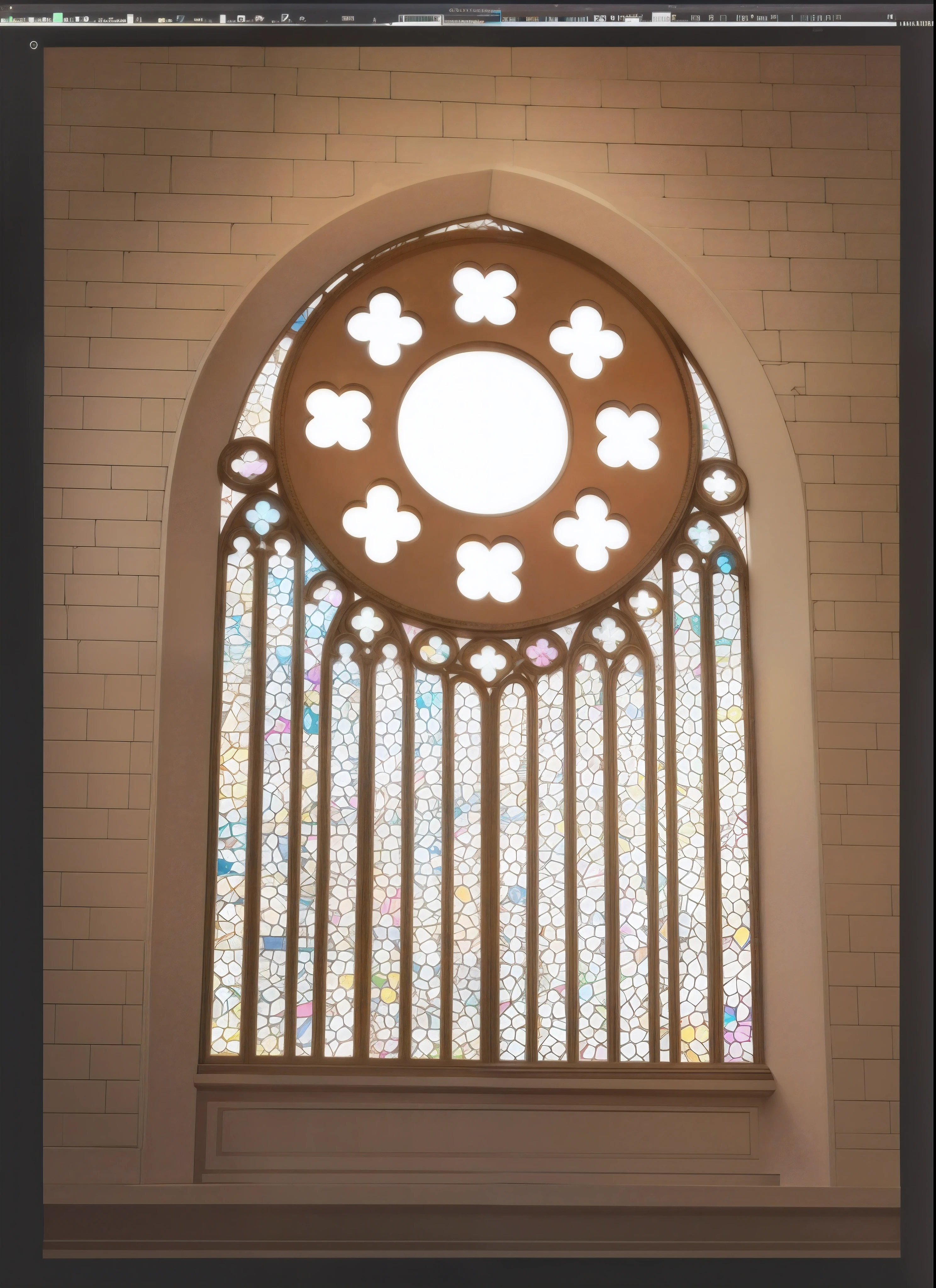 Church stained windows, broken glass pattern, psychedelic colors, dreamy atmosphere, divine brilliance, dusk, large background, HD