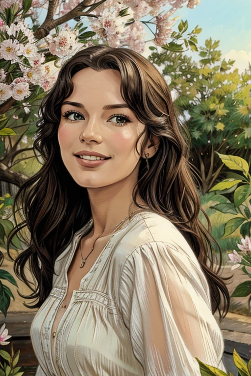 Kivanc Tatlitug in a romantic garden, oil painting, detailed brushstrokes, vibrant colors, soft lighting, dreamy atmosphere, charming smile, deep gaze, stylish outfit, casual elegance, flowers in bloom, romantic setting, peaceful ambiance, vintage feel, classic charm, sunlight filtering through leaves, serene and enchanting, exquisite details in every stroke, realistic and lifelike, timeless masterpiece, high resolution, ultra-detailed, professional artistry, captivating portrait.