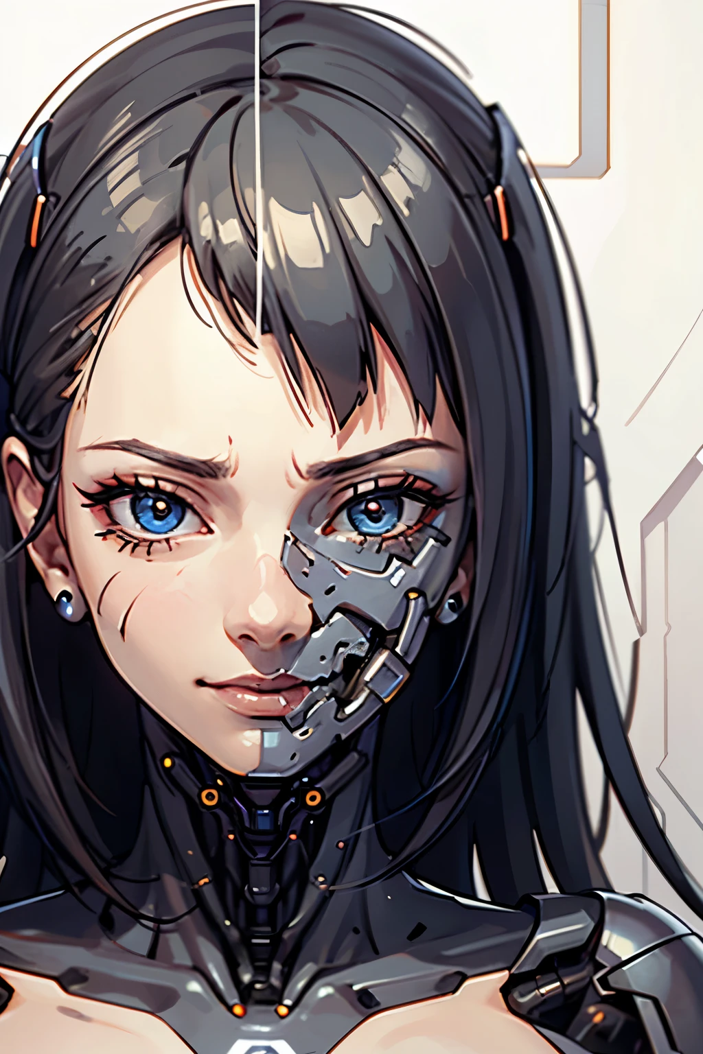 cyborg geisha detail 6k full focus part of robotic face, full of sharp details, rich in details.Very beautiful woman's face,one cybernetic eye.defects on the face,
