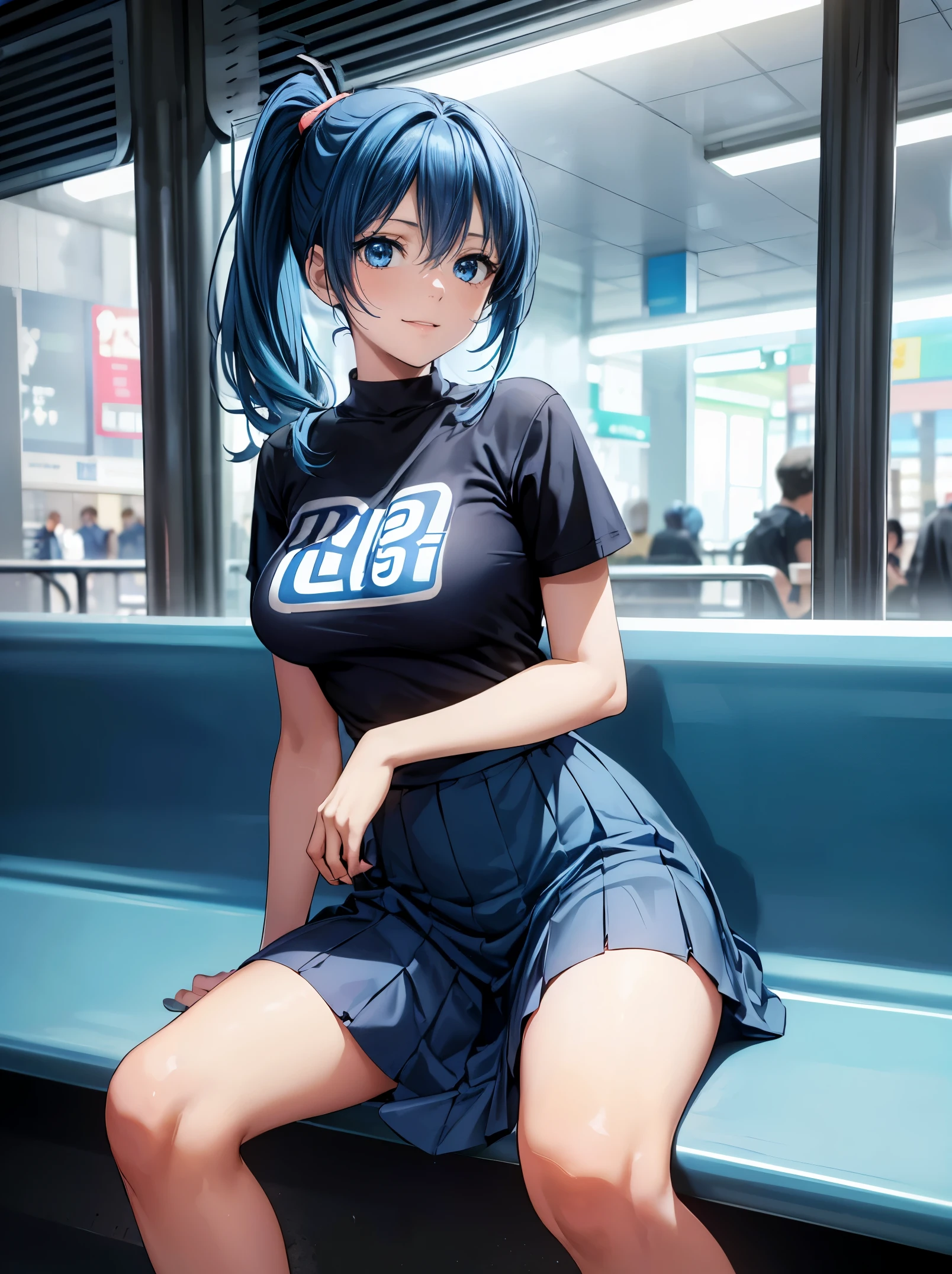 best quality, (masterpiece:1.2), illustration, absurdres,
(1girl, solo), (beautiful detailed girl), 
<lora:Nina-06:0.8>, Nina Fenly, dark blue hair, long hair, brown eyes, petite, thin, small breasts,
green blouse, white skirt, laced skirt, (red high heels:1.1), choker, bracelet,
city street, modern city, neon lights, night, (cyberpunk:0.8),
sitting
gentle, (smile:0.8), looking at viewer,