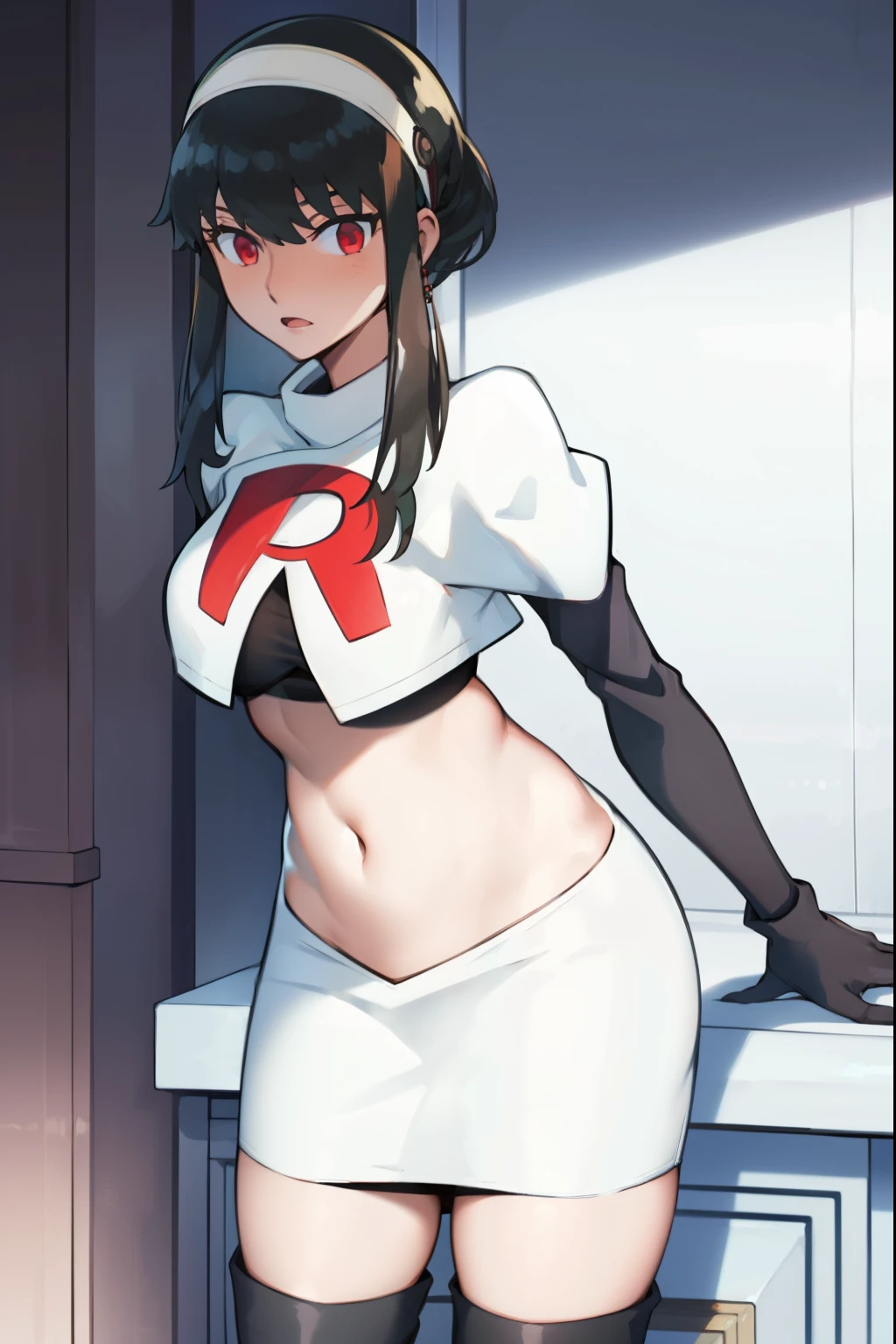 murasakishikibu, murasaki shikibu, brown hair, (purple eyes:1.1), long hair, (large breast:1.2),
BREAK cone hair bun, double bun, hair bun, hair ornament, long hair, two side up,team rocket,team rocket uniform, red letter R, white skirt,white crop top,black thigh-highs,black elbow gloves,
BREAK looking at viewer,
BREAK (masterpiece:1.2), best quality, high resolution, unity 8k wallpaper, (illustration:0.8), (beautiful detailed eyes:1.6), extremely detailed face, perfect lighting, extremely detailed CG, (perfect hands, perfect ???????),
