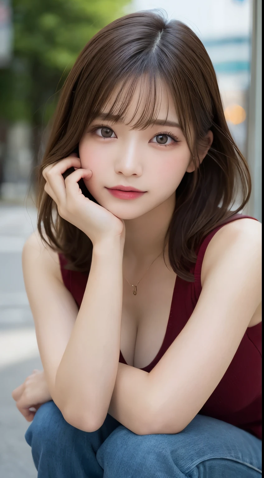 finely detail, hight resolution, hightquality、Perfect dynamic composition, Beautiful detailed eyes, Medium Hair, Colossal tits 、Natural Color Lip, Squatting,Kamimei、Shibuya、college aged、1 persons、Transparent skin、Glowing hair、masutepiece, Best Quality, Illustration, Ultra-detailed, finely detail, hight resolution, 8K