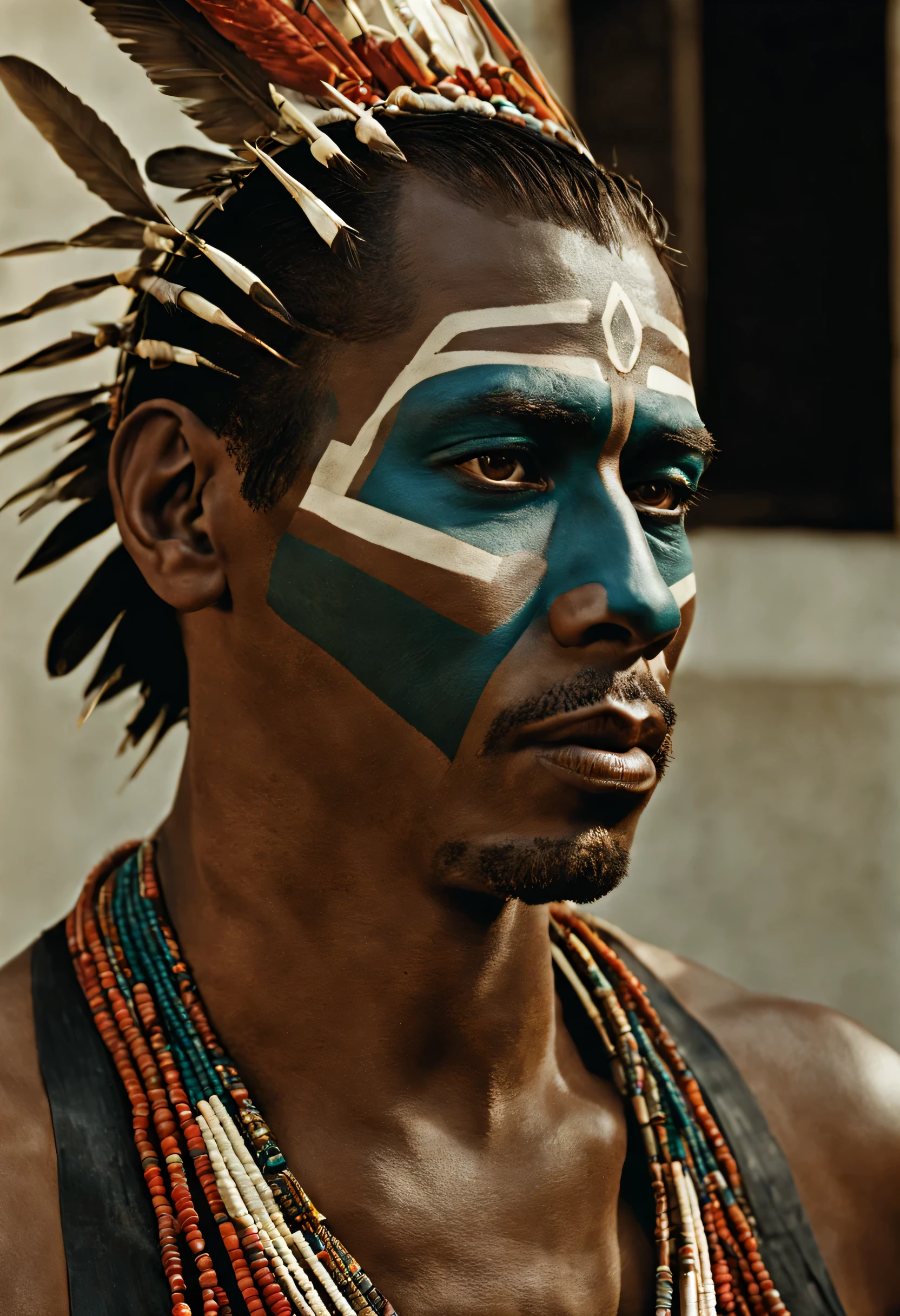 fashion photography of a man with tribal makeup , by Jeffrey Rogers , photo by Philip-lorca Dicorcia