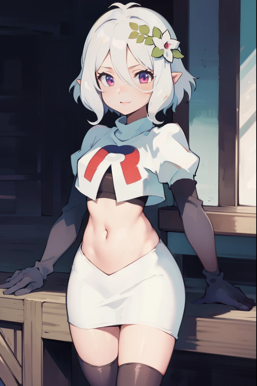 A Gray Dwarven Female Barbarian with White hair and Red eyes
