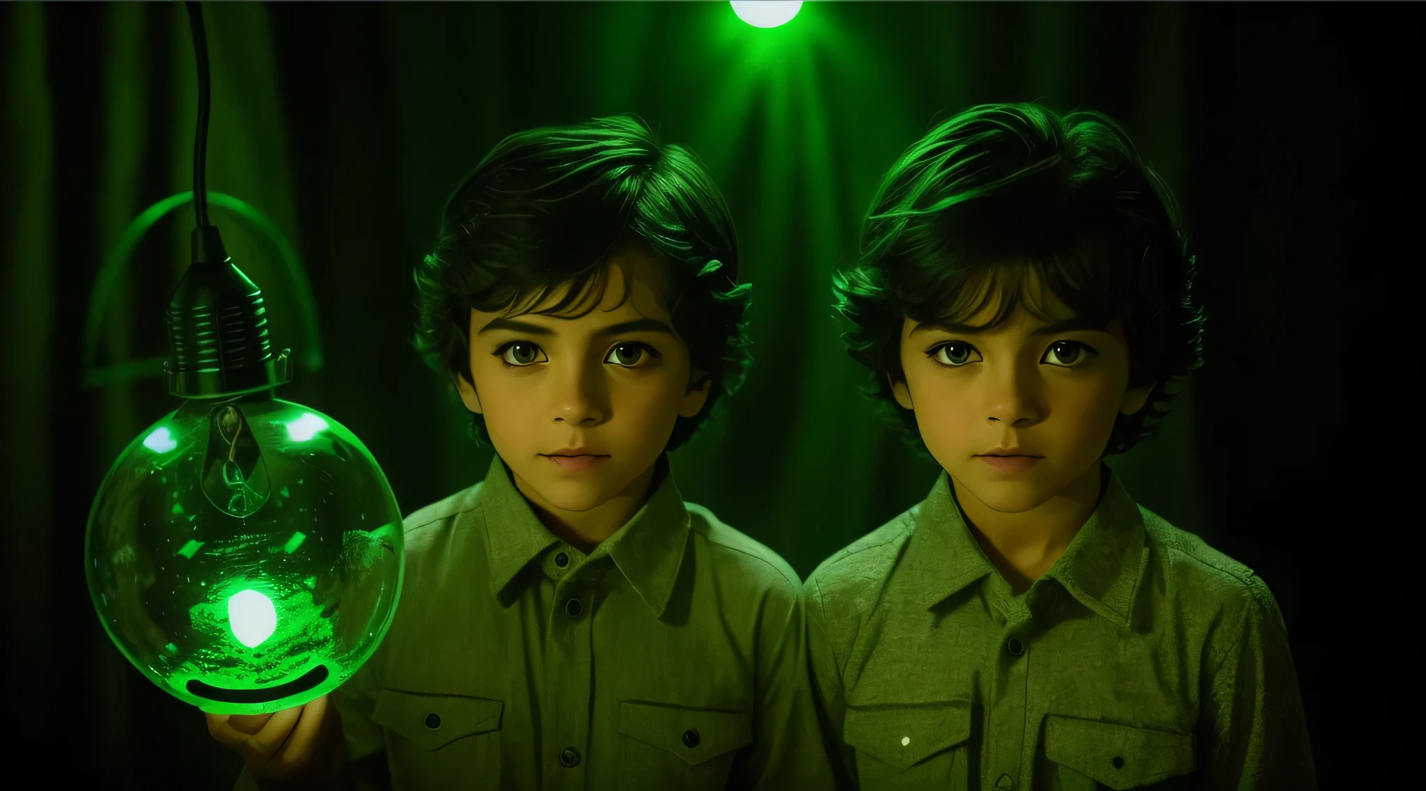 there are two girls who are holding a lamp, movie imagem promocional, imagem promocional, Programa de TV, arte chave, Imagem promocional, arte promocional, horror", horror ", next gen, Directed by: Fernando Gerassi, olhos verdes sobrenaturais, foto do cartaz, brilho verde, imagem promocional, Foto de capa, verde brilhante, filme premiado ainda, Cor ainda, still image from tv series