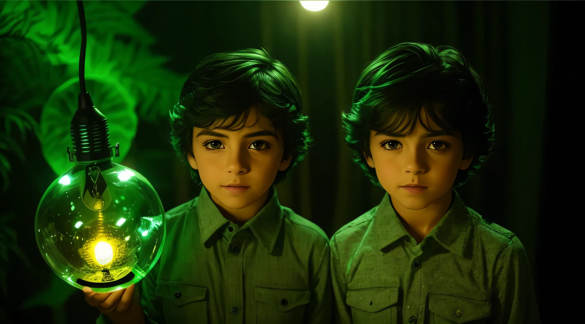 there are two girls who are holding a lamp, movie imagem promocional, imagem promocional, Programa de TV, arte chave, Imagem promocional, arte promocional, horror", horror ", next gen, Directed by: Fernando Gerassi, olhos verdes sobrenaturais, foto do cartaz, brilho verde, imagem promocional, Foto de capa, verde brilhante, filme premiado ainda, Cor ainda, still image from tv series
