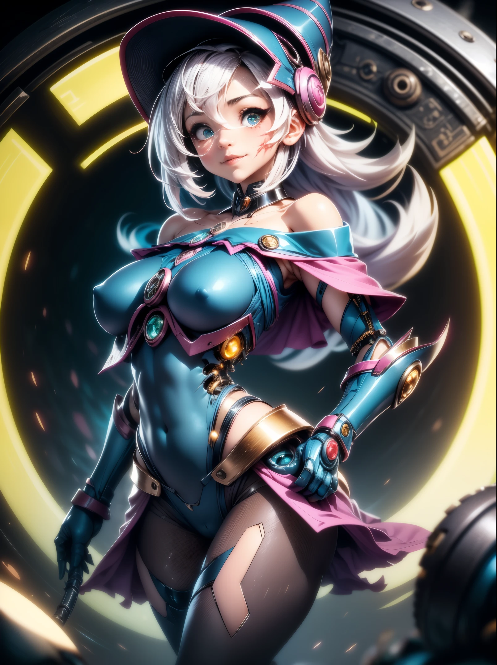 (Masutepiece:1.3), High resolution, Ultra-detallado, los fondos de pantalla CG Unity 8K extremadamente detallados, realista, Fotorrealista, Foto RAW, Hermosa cara detallada, Pale skin, Piel realista y brillante, Textura detallada de la tela, Textura detallada del cabello, cuerpo perfecto, Cara hermosa, preciso, Anatomically correct, Highly Detailed Face and Skin Texture, Longitud natural del cuello, (hermosa piel de aire de mano:1.2), piernas delgadas, Pies delgados, QUEBRAR, ojos detallados, symmetrical eye, ojos marrones claros, 双眼皮, cejas finas, (labios brillantes:1.4), (sonriendo suavemente:1.2), QUEBRAR, Cuerpo de combate Cyborashin、armas por todo el cuerpo、Frontal、Auriculares conectados a una gran cantidad de electrodos、((Traje rosa))、((ajustado))、NFFSW、En mantenimiento、Un cabello oscuro、brown hair、Cabello plateado、una rubia、pelo azul、ojos azules、red eye mechanical joint:1.4)、((Machine extremities))、(Blood vessels connected to countless tubes)、((Vertebrae of a machine attached to the back))、((Mechanical cervical spine)adherido al cuello) (senos medianamente grandes, Figura esbelta, ABS firme, senos firmes:1.1), beautiful collarbone, (cabello rubio, cabello ondulado, Cabello largo:1.2), ((asymmetrical bangs:1.2)), (Disparo de vaquero:1.2),