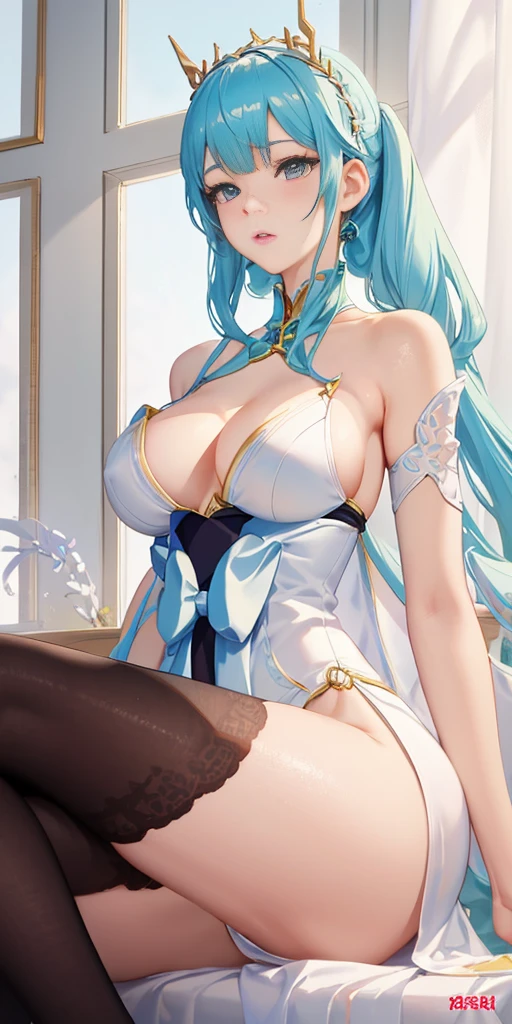 Anxious woman in white dress sitting on windowsill, Japanese cartoon goddes, 8K high quality detail art, Fan Art Best Art Station, Very detailed ArtGerm, Fair and shiny skin, Popular topics on cgstation, goddes. extremly high detail, pale milky white porcelain skin, detailed digital Japanese cartoon art, finely detailled. Japanese cartoon. tentaculata, finely detailled. Japanese cartoon