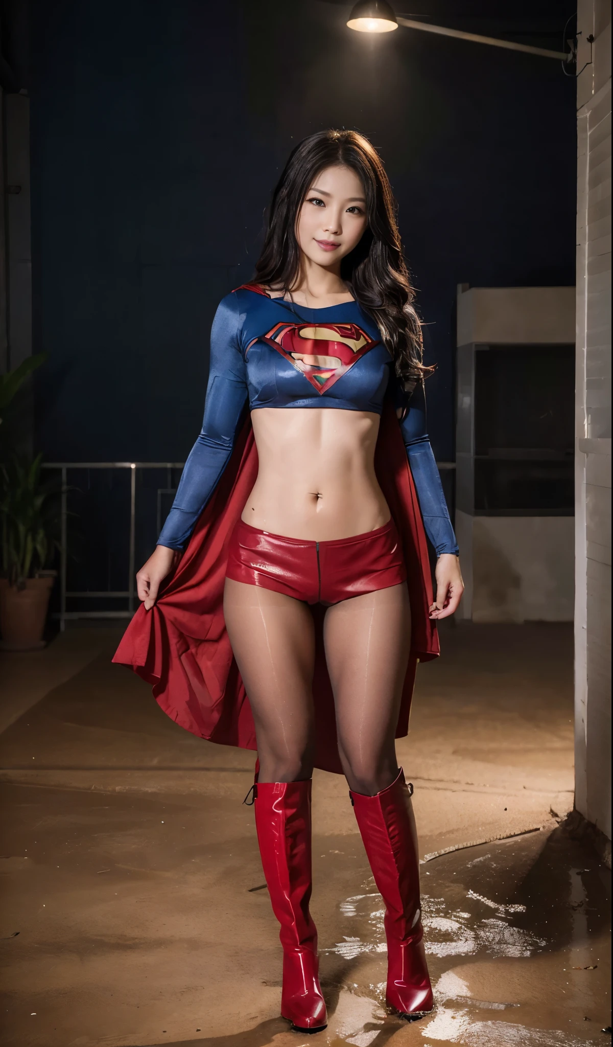 No background、Are sleeping、lying back on、(((Wear black tights on your beautiful legs.)))、(((Grow legs、tall、Legally express the beauty of your smile)))、((((Make the most of the original image)))、(((Supergirl Costume)))、(((beautiful hairl)))、(((Suffering)))、(((Feet must necessarily be worn with black tights)))、(((You need to wear red boots)))、((Top image quality、8K))、((top-quality、8K、masterpiece:1.3))、(((Keep Background )))、Crisp focus:1.2、Beautiful woman with perfect body shape:1.lender Abs:1.2、a wet body:1.5、Highly detailed facial and skin texture、8K