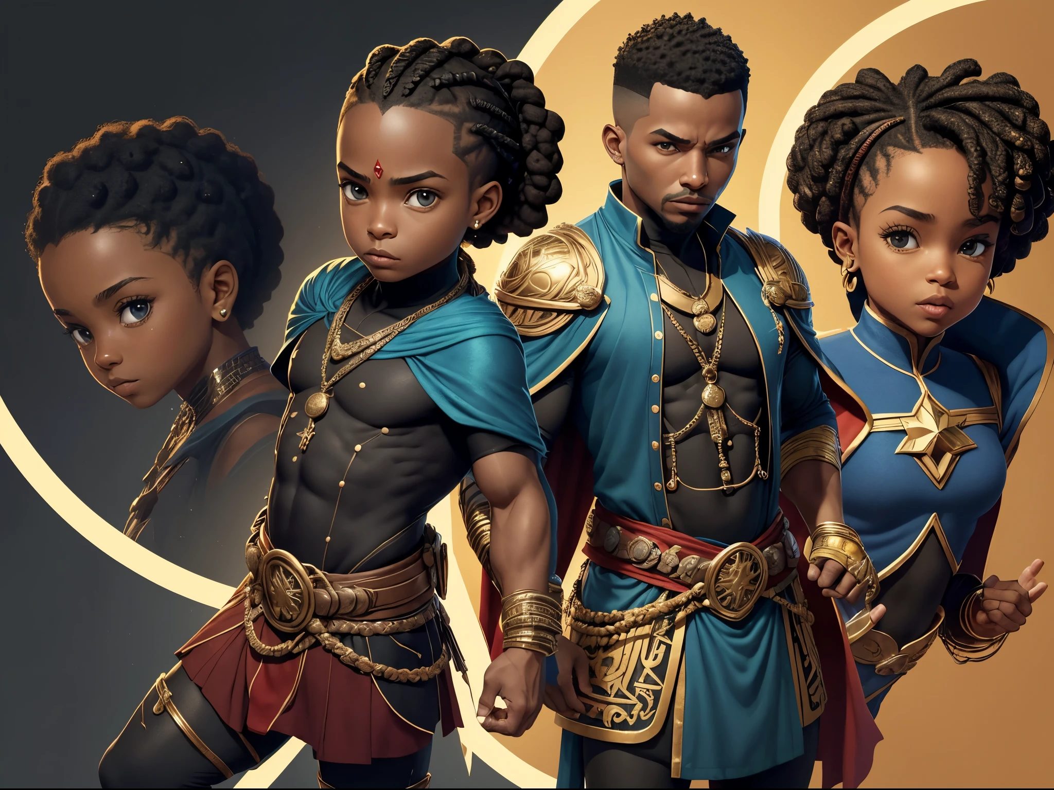 Crie uma imagem masculino idade entre 20, 25, ,de um ninja ????? de ,corpo inteiro uma personagem marrons,  Diferente, non-miraculous style , ficha de personagem, fundo branco --ar 3:2,, Estilo Art Vista de Corpo Inteiro,  plano completo, vista frontal, Vista lateral, vista traseira, de personagem, Multiple views and poses, various points of view, um personagem, corpo inteiro, personagem com menos, estilo de roupa, no mesmo Estilo de cabelo, less Type of footwear, strong full-body vision, plano completo, vista frontal, vista traseira, design de personagem, Multiple views and poses, various points of view, de um personagem, corpo inteiro,, personagem com mesmo,  poses de personagem , Depois de um apocalipse no futuro, afro cabelo caindo para frente, Rasta type but braided, corpo inteiro, **Nome do personagem:** Estrela de Cabo Verde **description:** Star of Cape Verde is a hero based on the flag of Cape Verde. His costume incorporates the cores of the flag, com azul profundo representando o oceano, branco simbolizando a paz, red denoting determination and a golden belt with discreet tribal elements that pay homage to Cape Verdean culture. **allure:** - Cores: azul profundo (topo), Branco (peito), vermelho (mangas e pernas) e dourado (cinto). - Dez estrelas douradas representam as 10 principais ilhas de Cabo Verde. - Mantenha o mesmo estilo de roupa, Shortcut and practical footwear in all views. **Personalidade:** corajoso, determined and committed to the protection of Cape Verde. Cape Verde's star is a symbol of pride and hope for the Cape Verdean people. **Poderes e Habilidades:** -Poderes
