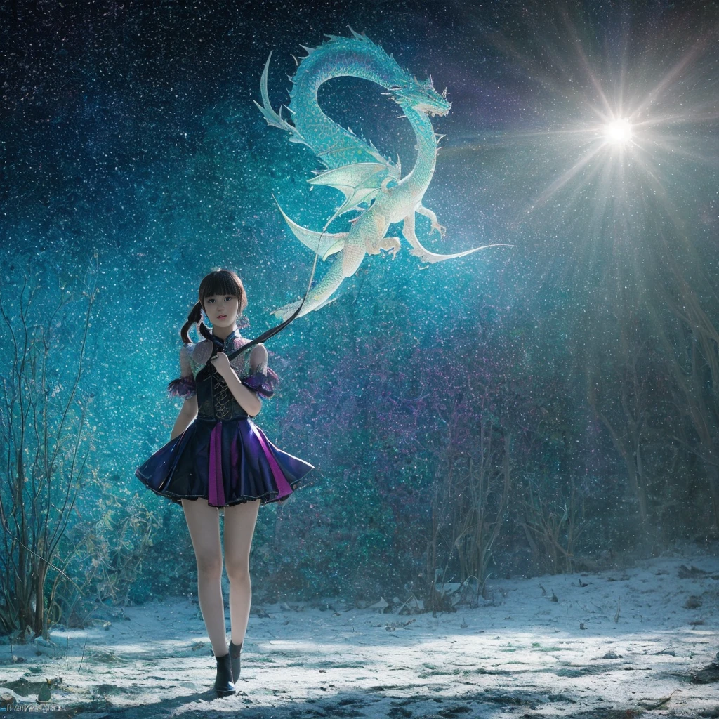 a cute korean large-eyed girl,
slender and small face,
very glossy skin,
slight smile,
bangs twin tail,
bottom view,
Perfect Anatomy,
fairytale manga style,
croquis,
creepy atmosphere rough texture,
blight shades,
vintage watercolor,
rotten paint,
octane rendering,
3D rendering,
nightmarish visuals,
dragon,
volumetric lighting,
night time,
dragon scales,
surrealistic and fantastic dreamy landscapes,
provocative pose,
dynamic pose,
beautiful legs,
sfumato,
surrealism,
cinematic,
masterpiece,
combines fantasy and reality,
fairytale elements,
smooth,
Strong and contrasting colors,
vivid colors,
rich colors,
combination of various colors and shades,
highly details,
best Quality,
Tyndall effect,
good composition,
free composition,
spatial effects,
lively and deep art,
warm soft light,
three-dimensional lighting,
volume lighting,
back lighting hair,
Film light,
dynamic lighting