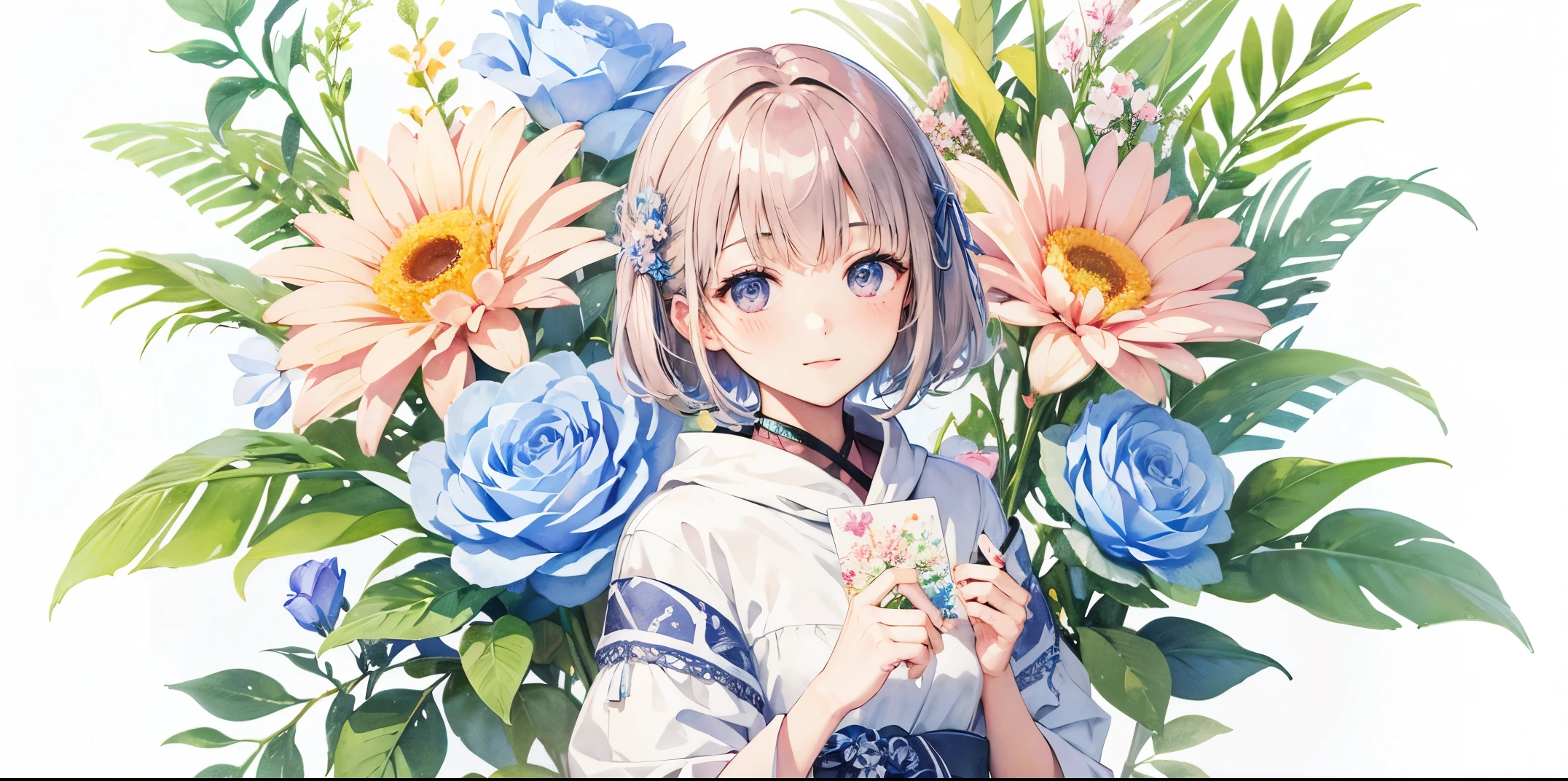 messages 「thank you」 , Light color flower watercolor touch card style