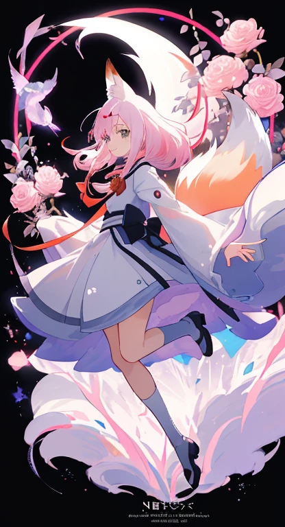 Neuf queues de renard blanches comme neige (1.0), Queue de renard laiteuse (1.0), Gros plan de Fox de neuf queues, neuf queues, neuf queues, Anime fille aux cheveux roses et robe rose avec des fleurs sur les cheveux, very Beautiful anime fox girl, Beautiful anime fox girl, Bel anime fantastique, Guweiz, Anime Girl with Fox Ears, beautiful anime girl, very beautiful and cute fox girl, Pluie de fleurs roses, background blur, Style anime 4 K, anime fantasy artwork, 4k anime wallpaper, Artwork in the Guvez style