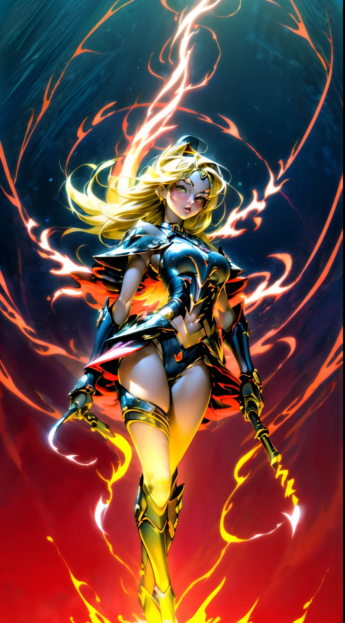 (Masutepiece,extremadamente detallado, Mechas pesadas, superficie dura),(Arte conceptual:1.1),(shielded core style:0.8), A woman in robo ninja armor is standing.,(cuerpo rojo:1.1),(patas largas:1.1),(Equipado con sable y cadena.:1.1),(Un ojo detallado:1.3),(Una cara detallada:1.3),(Armas detalladas:1.3),(Cuerpo detallado:1.3),((cuerpo completosbian:1.5)),(The background is a crimson flame.:1.5),realista