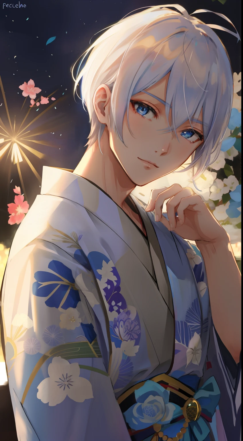 male people、Blue eyes、Jewel Eyes、Slender eyes、kimono、成人male people、Beautiful fece