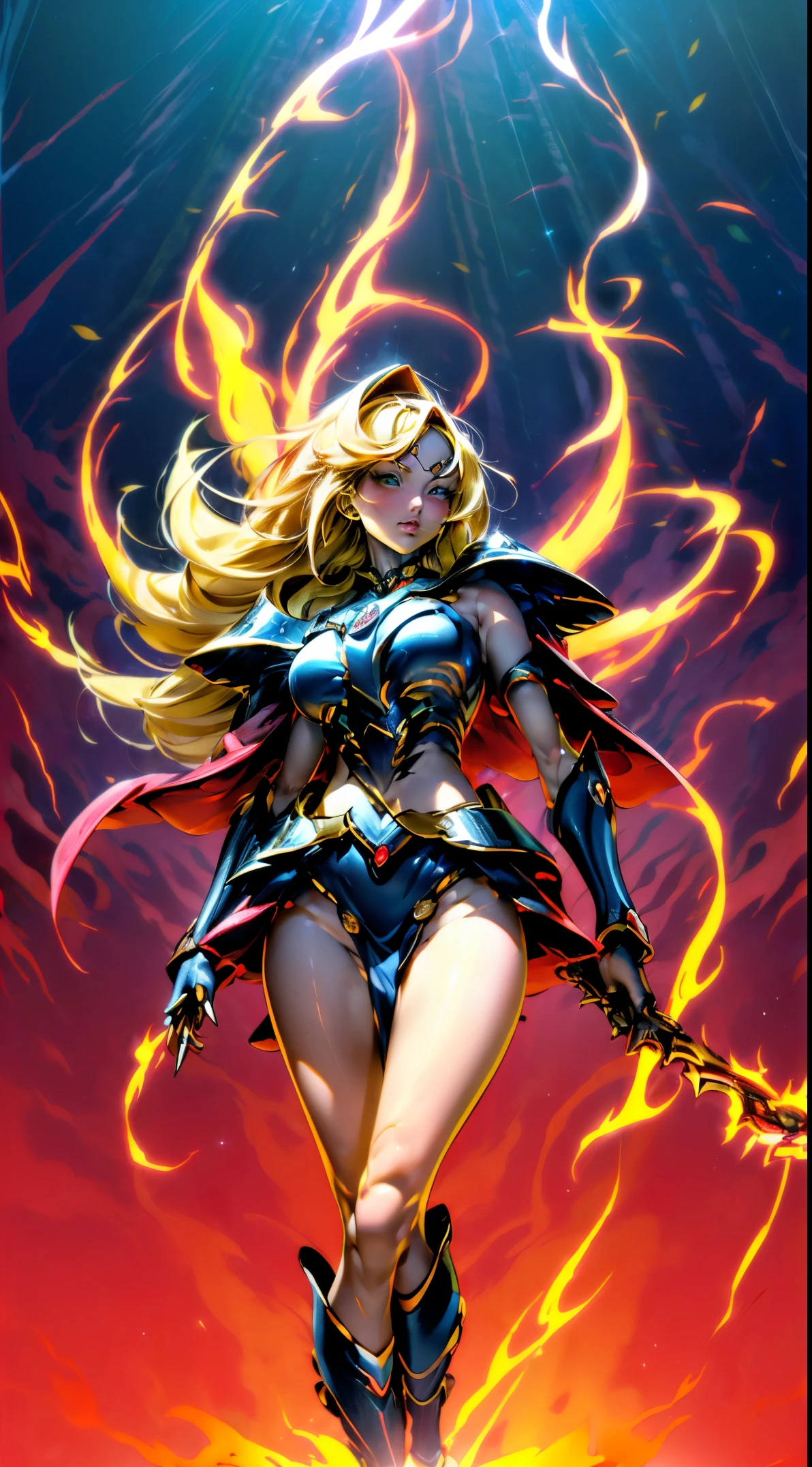 (Masutepiece,extremadamente detallado, Mechas pesadas, superficie dura),(Arte conceptual:1.1),(shielded core style:0.8), A woman in robo ninja armor is standing.,(cuerpo rojo:1.1),(patas largas:1.1),(Equipado con sable y cadena.:1.1),(Un ojo detallado:1.3),(Una cara detallada:1.3),(Armas detalladas:1.3),(Cuerpo detallado:1.3),((cuerpo completosbian:1.5)),(The background is a crimson flame.:1.5),realista